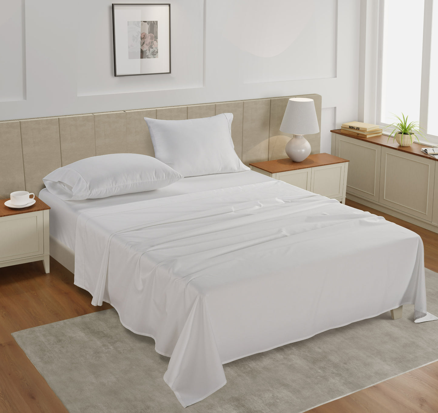 100% Cotton Sateen 500TC Sheet Set - White