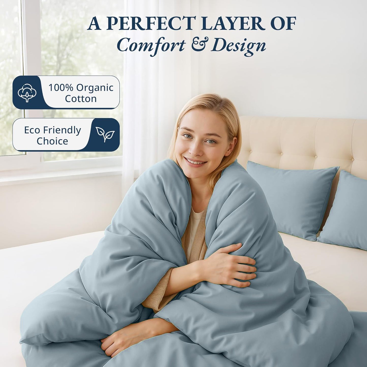 100% Organic Washed Cotton Quilt Cover Set - French Blue