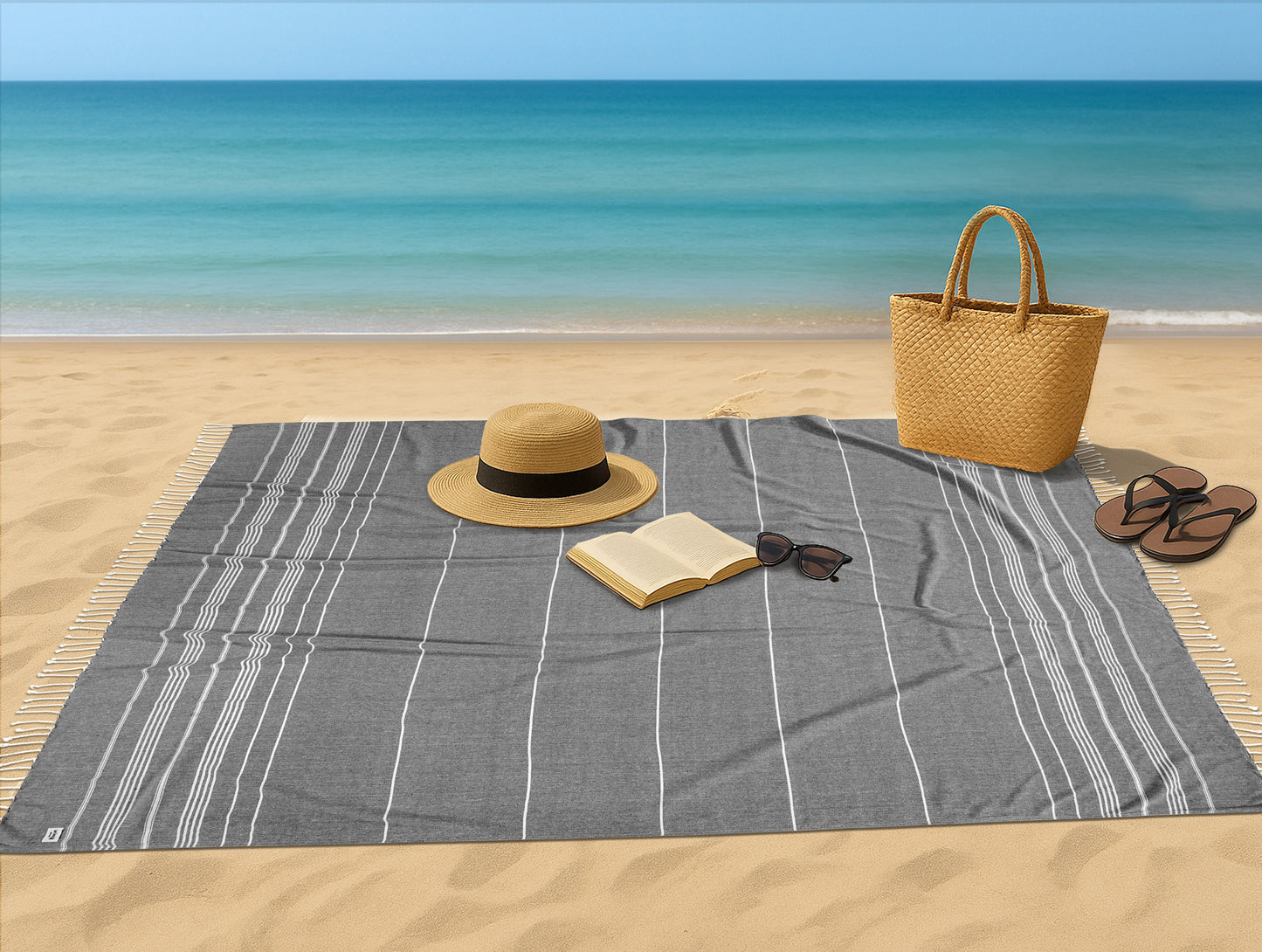 Turkish Towel Beach Blanket - Smokey Black