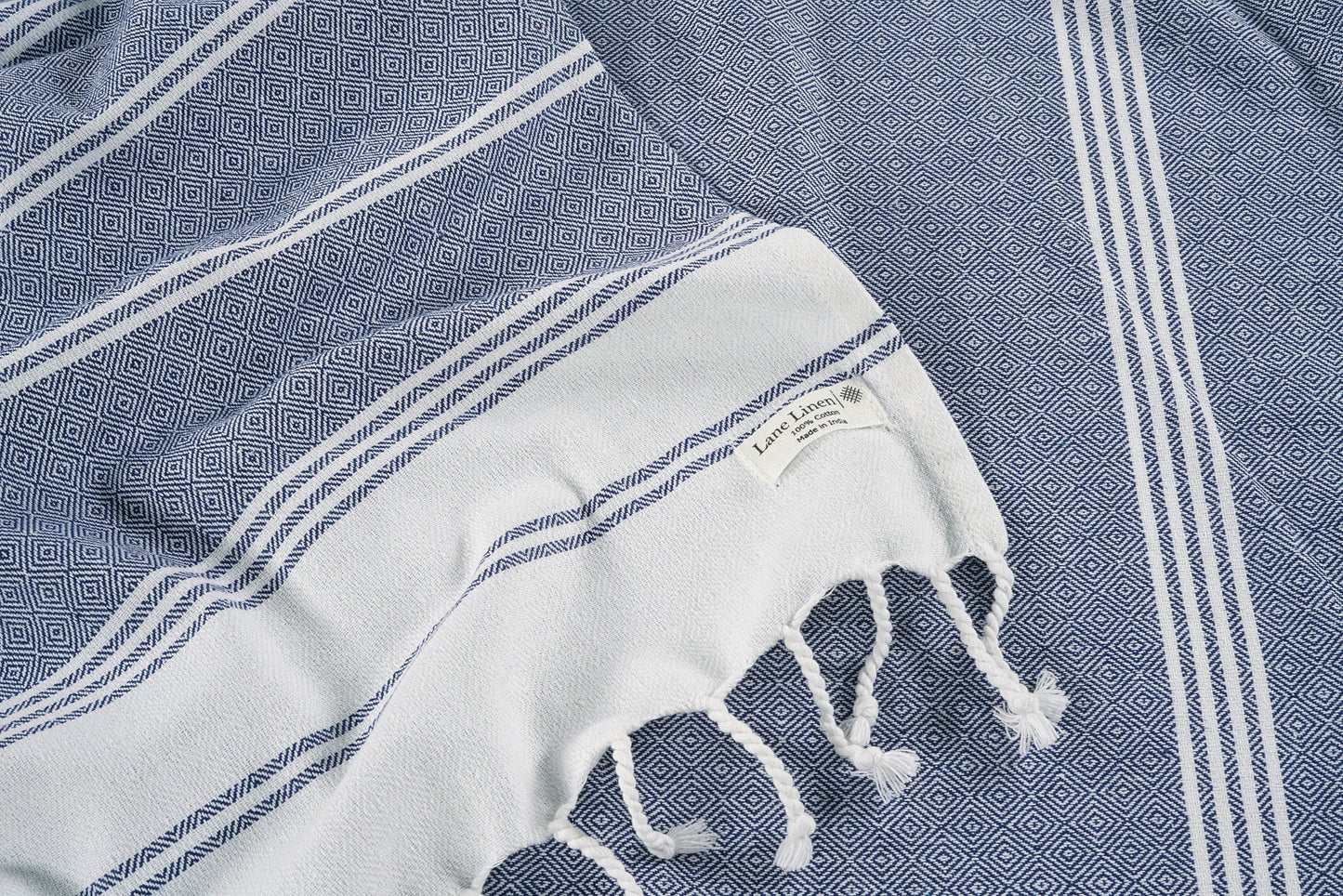 Set of 2 Diamond Turkish Beach Towels - Navy Blazer