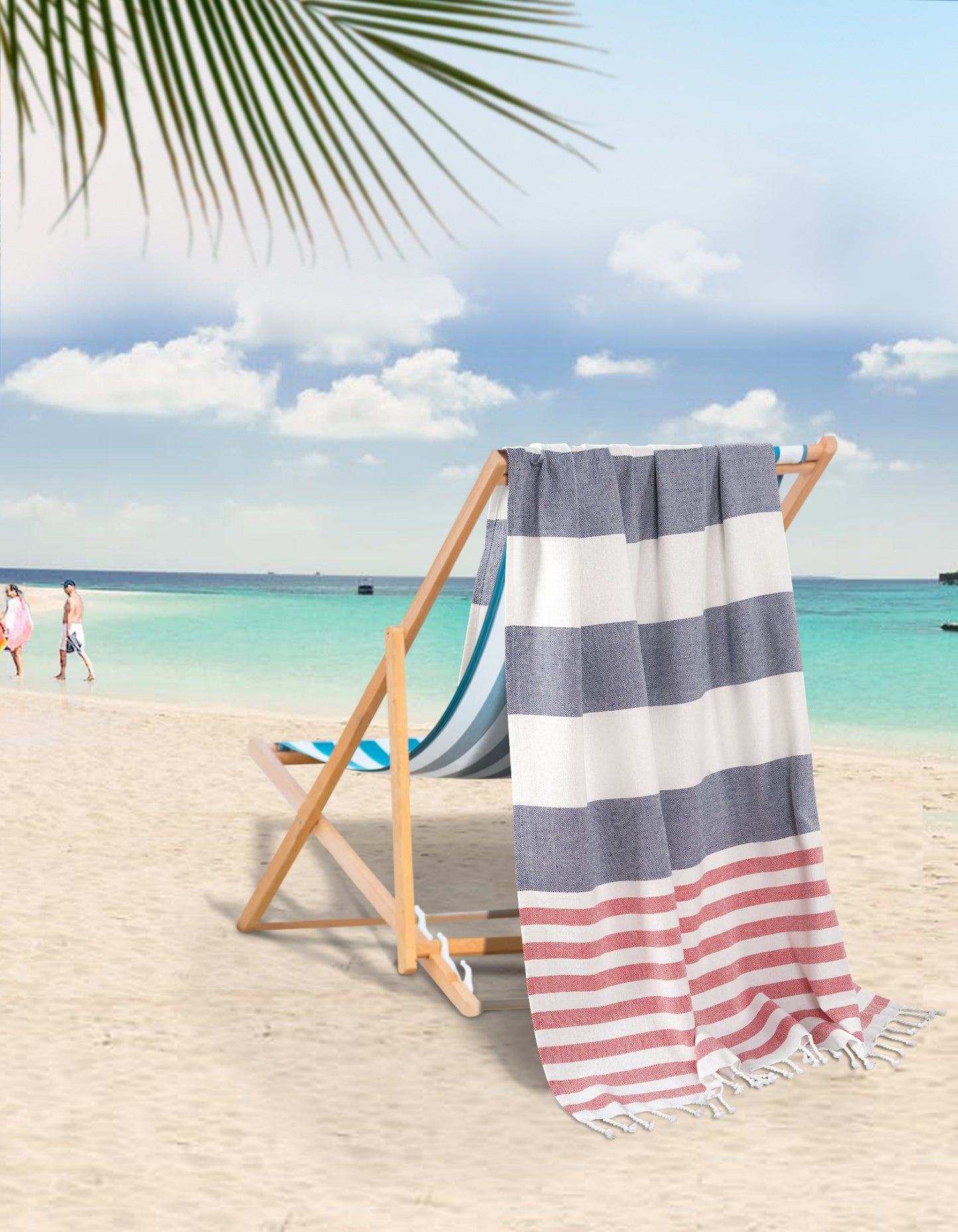 Set of 2 Diamond Turkish Beach Towels - Pink Red Stripe