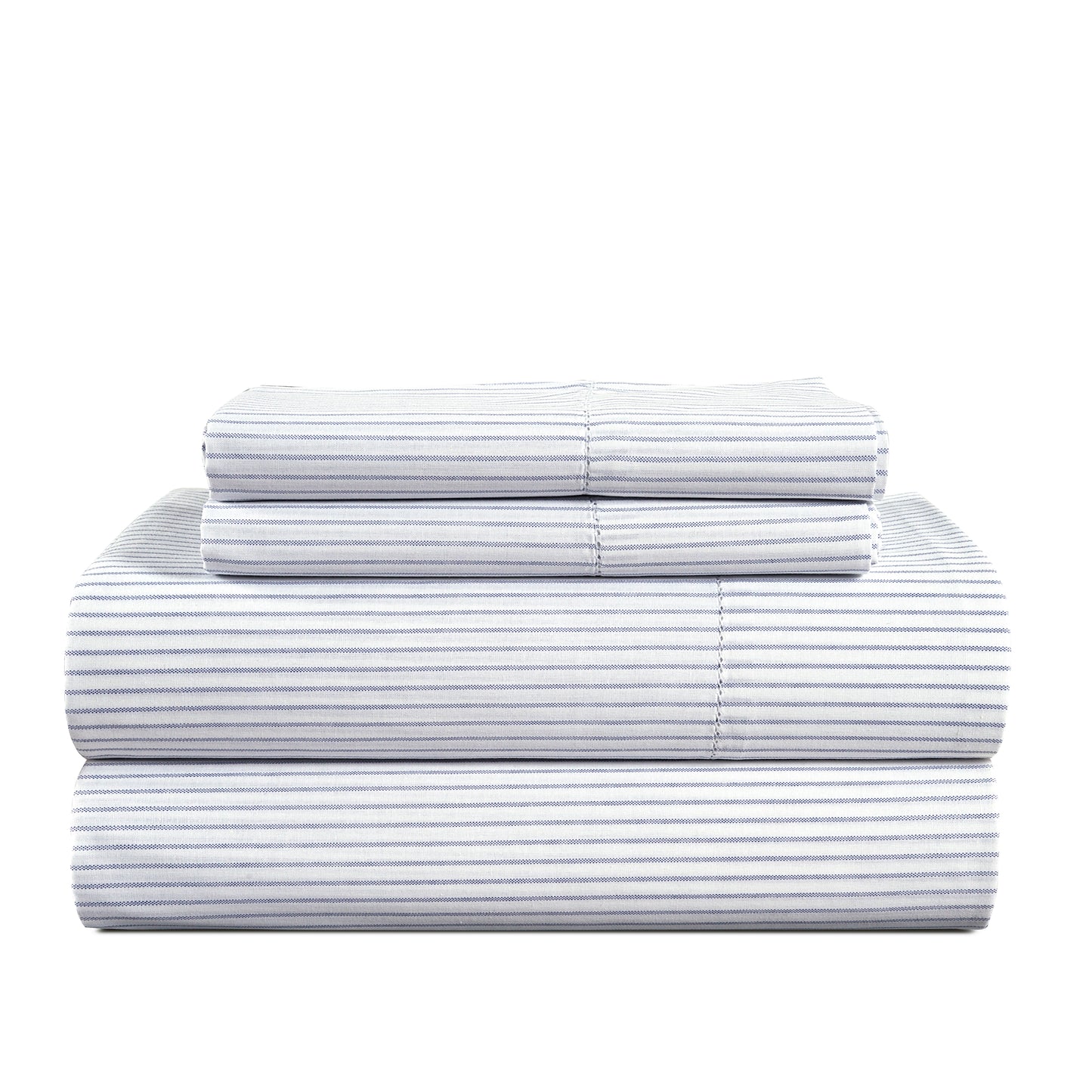 100% Organic Washed Cotton Sheet Set - Ticking Stripe Cobalt Blue