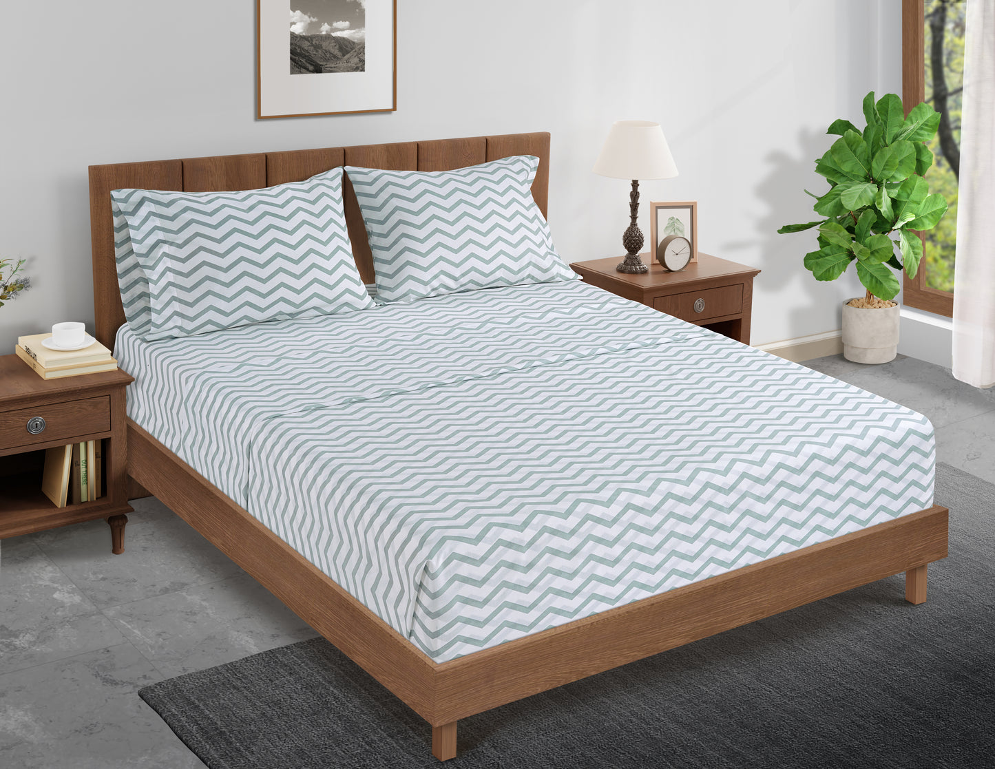 100% Organic Washed Cotton Sheet Set - Chevron Blue