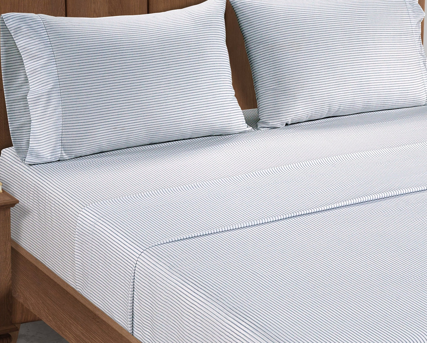 100% Organic Washed Cotton Sheet Set - Ticking Stripe Cobalt Blue