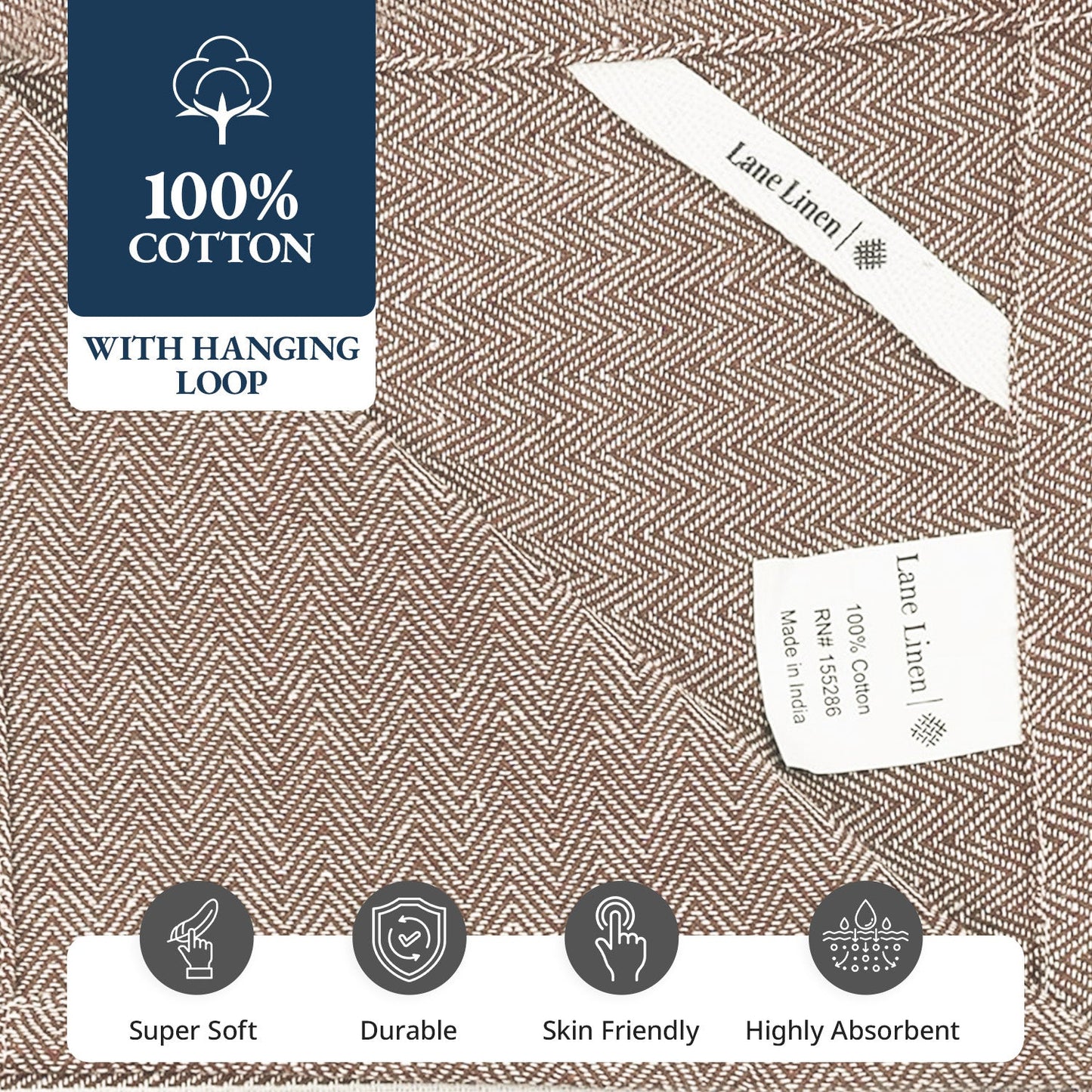 Set of 12 Herringbone Kitchen Towels - Beige