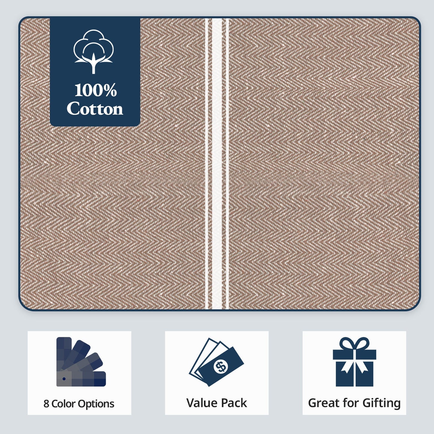 Set of 6 Herringbone Kitchen Towels - Beige