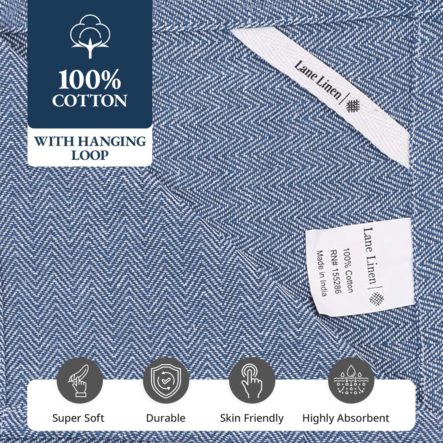 Set of 12 Herringbone Kitchen Towels - Blue