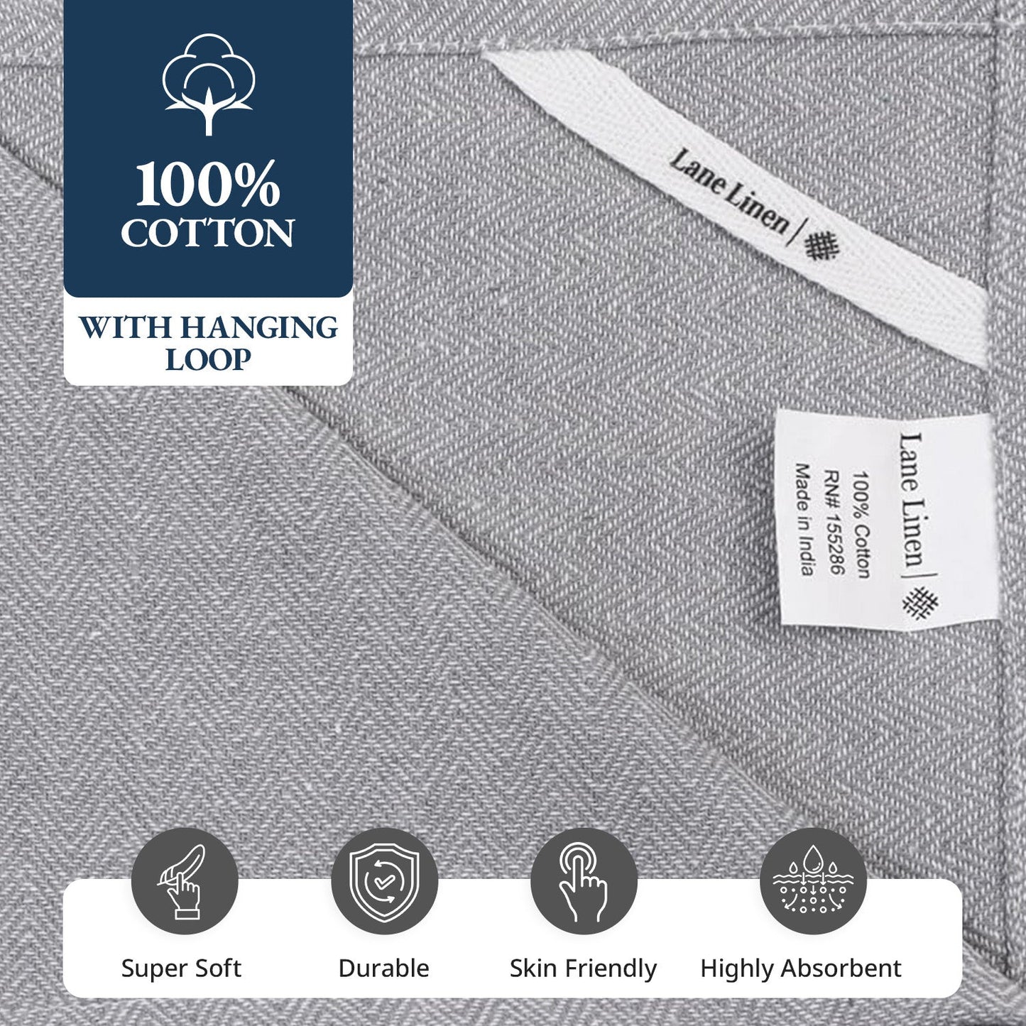 Set of 12 Herringbone Kitchen Towels - Grey