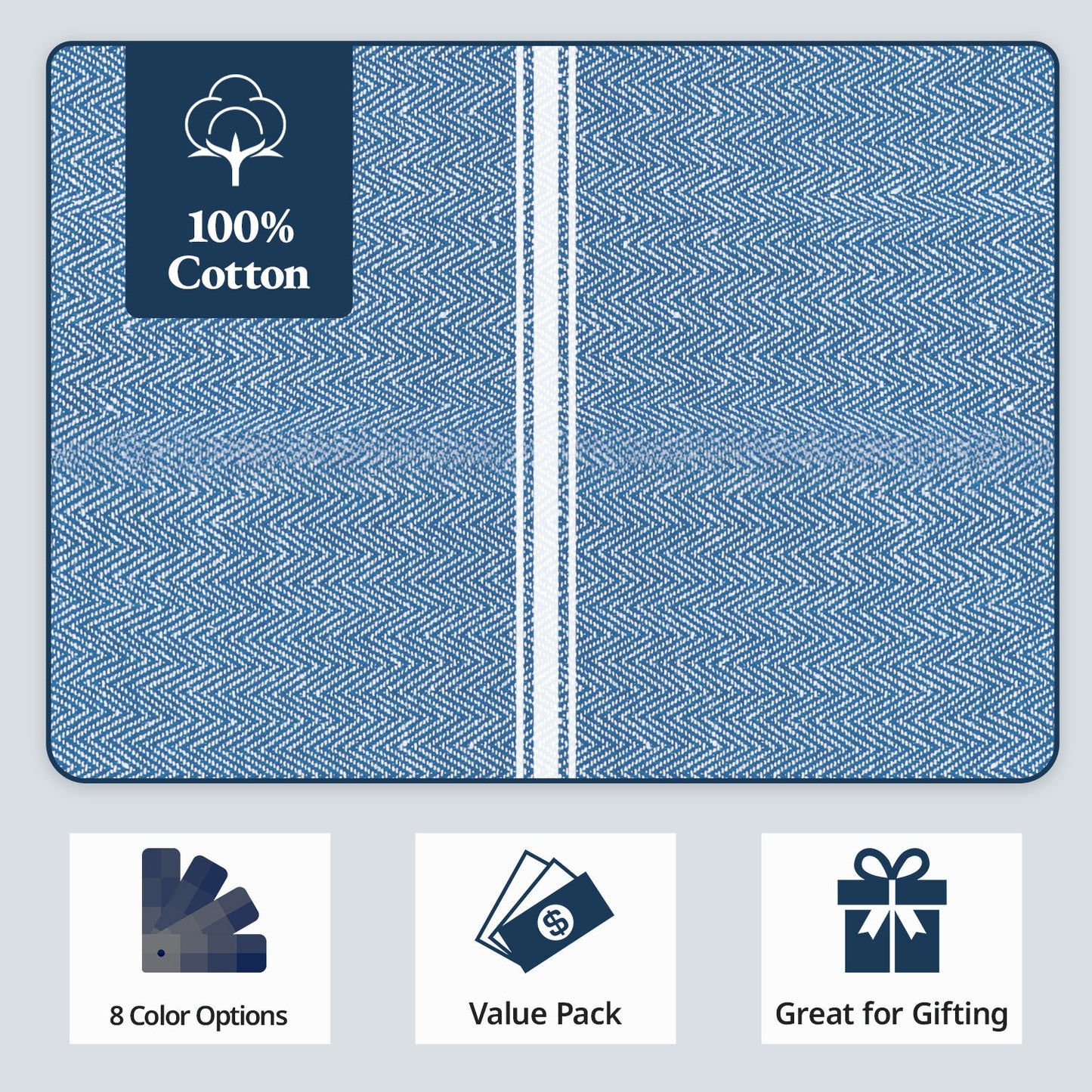 Set of 6 Herringbone Kitchen Towels - Indigo