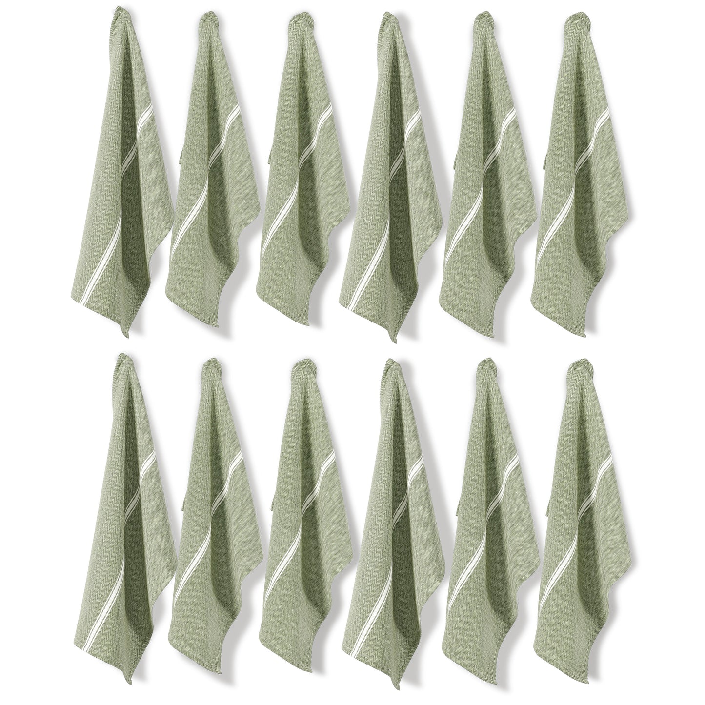Set of 12 Herringbone Kitchen Towels - Olive