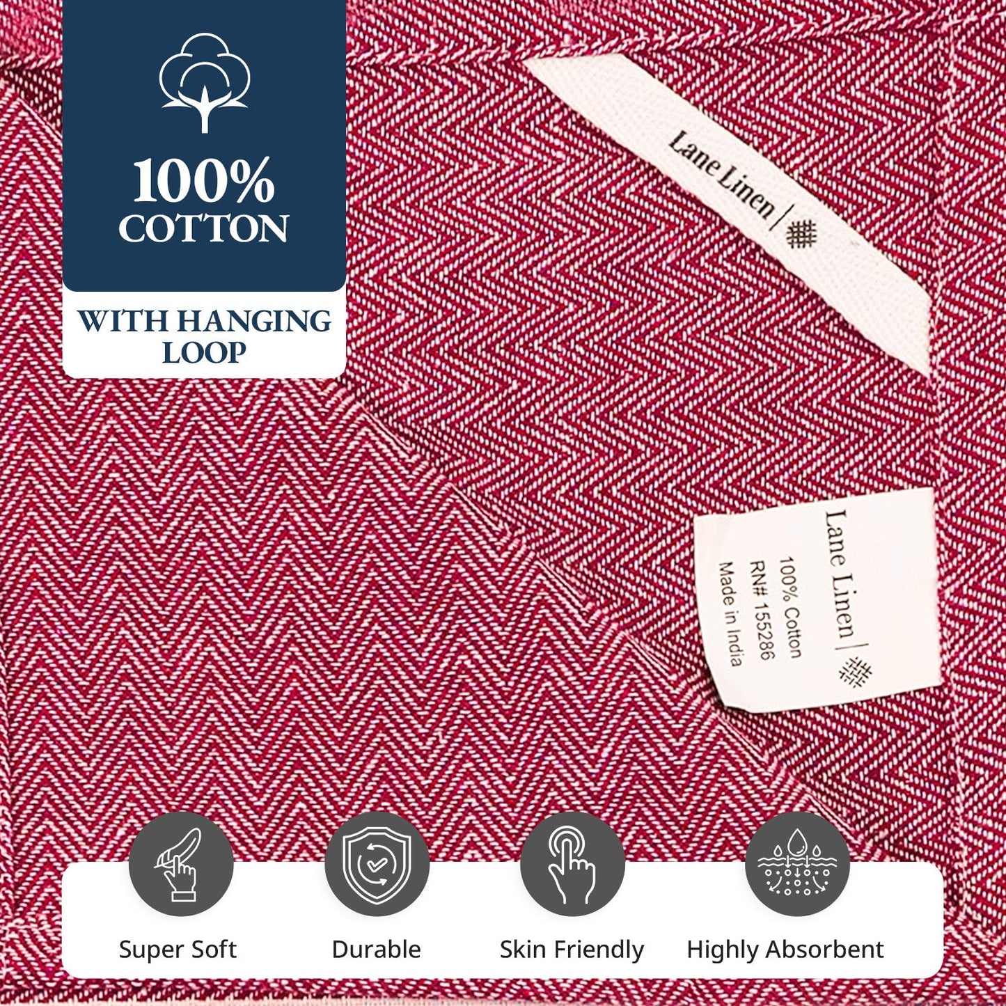 Set of 12 Herringbone Kitchen Towels - Red