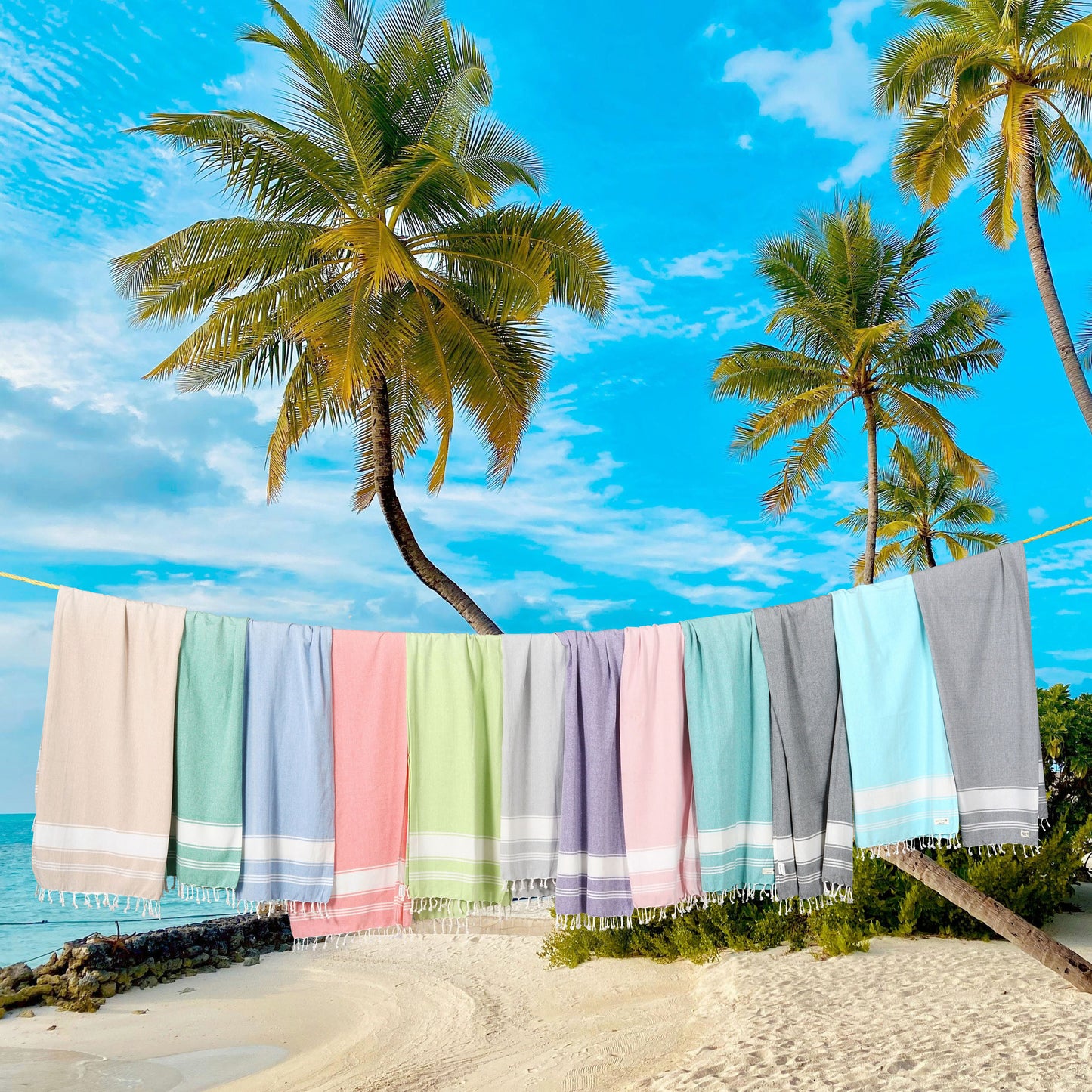 Set of 12 Chambray Turkish Beach Towels - Dazzling Dozen