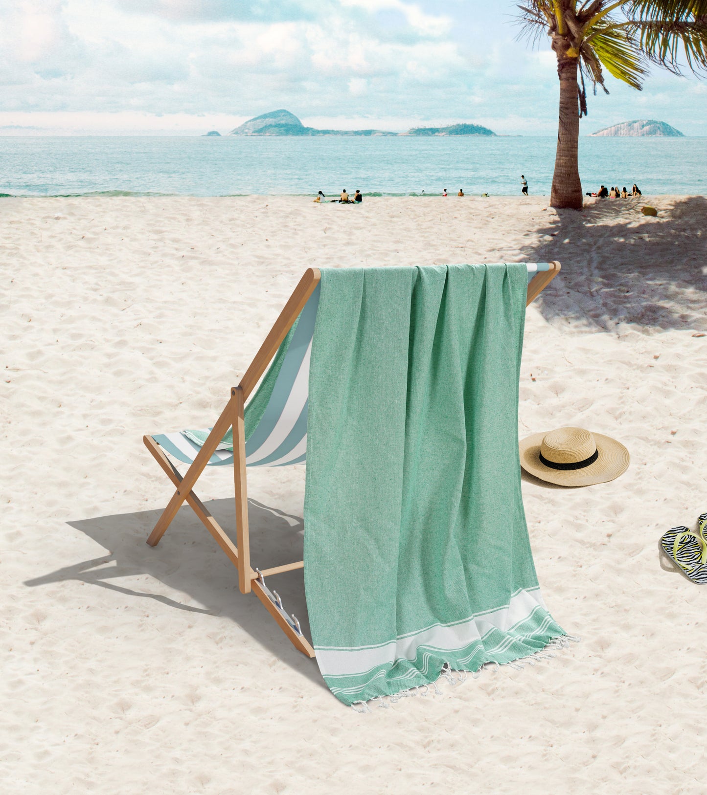 Set of 2 Chambray Turkish Beach Towels - Jade Green