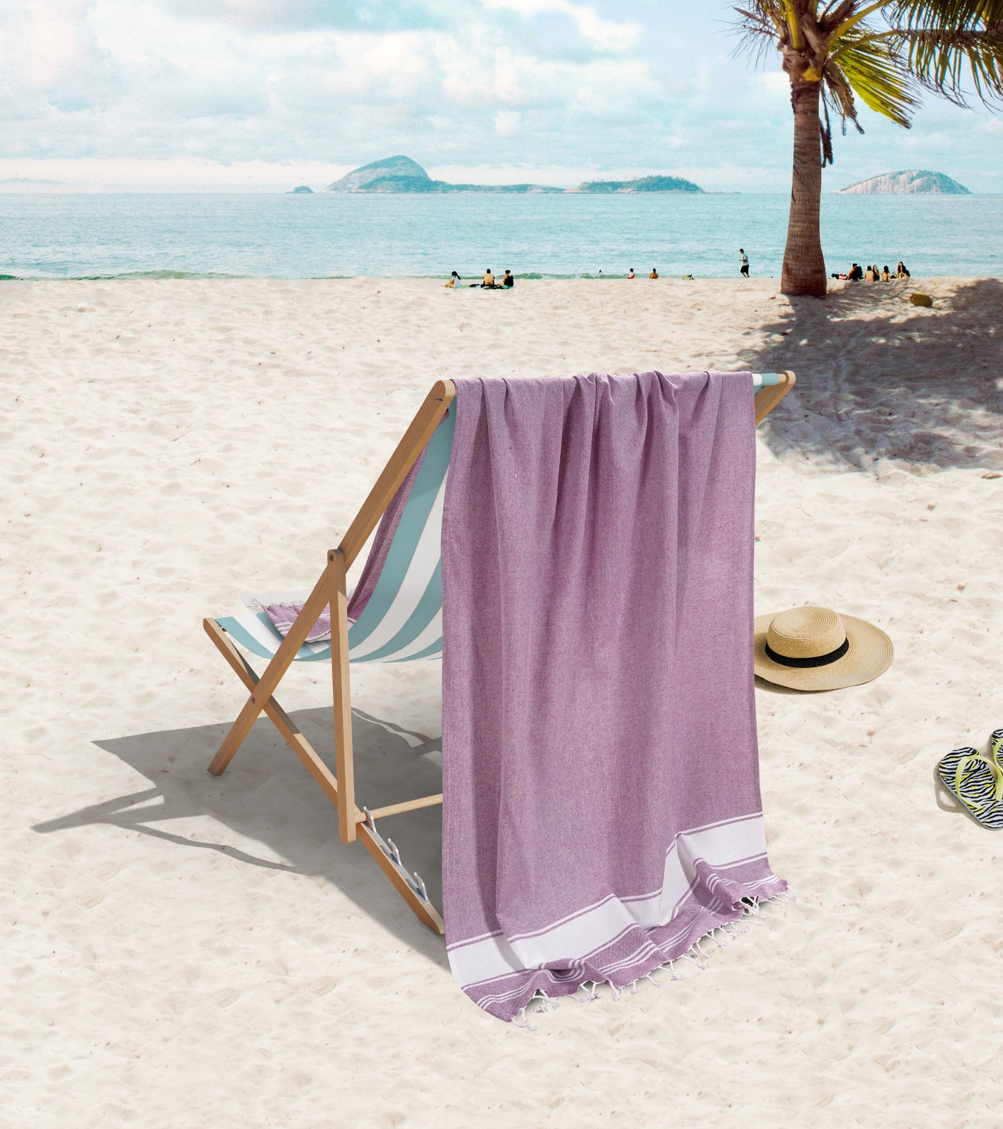 Set of 2 Chambray Turkish Beach Towels - Regal Orchid