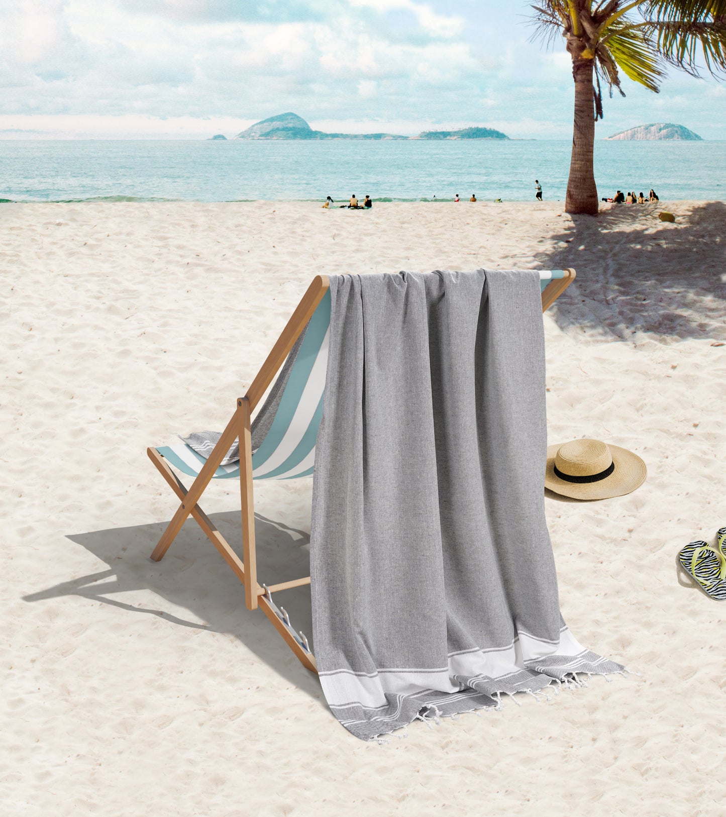 Set of 4 Chambray Turkish Beach Towels - Alloy