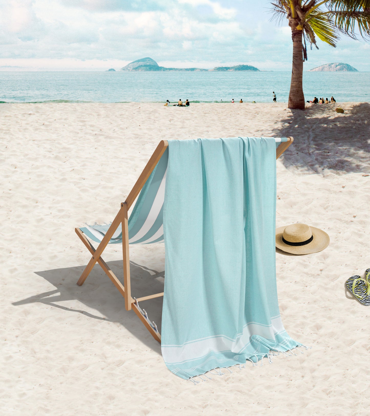 Set of 4 Chambray Turkish Beach Towels - Aqua