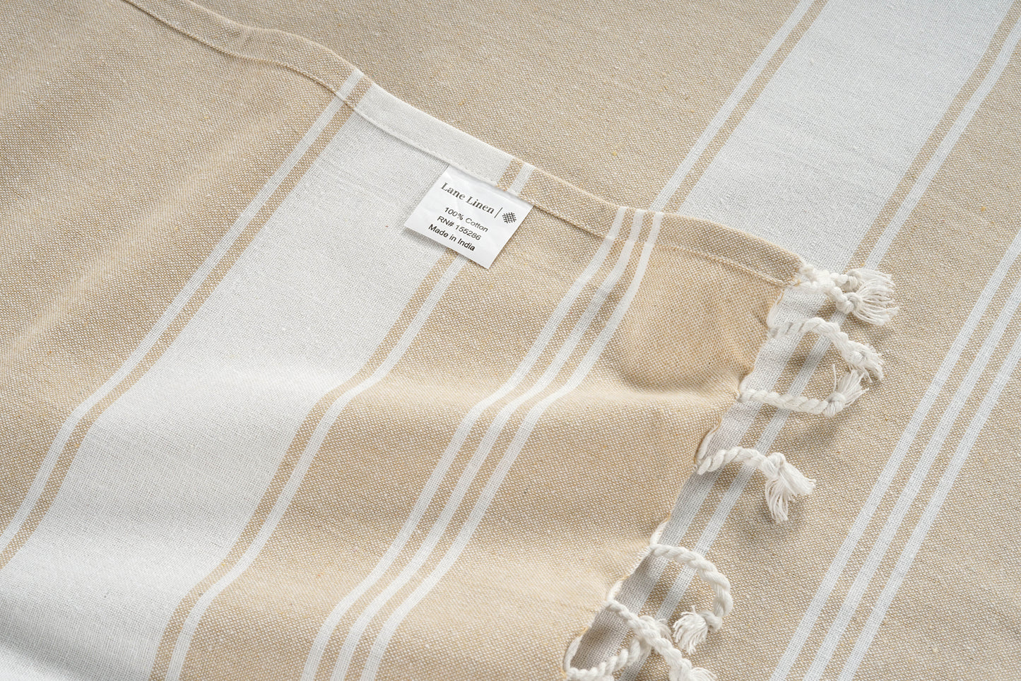 Set of 4 Chambray Turkish Beach Towels - Beige