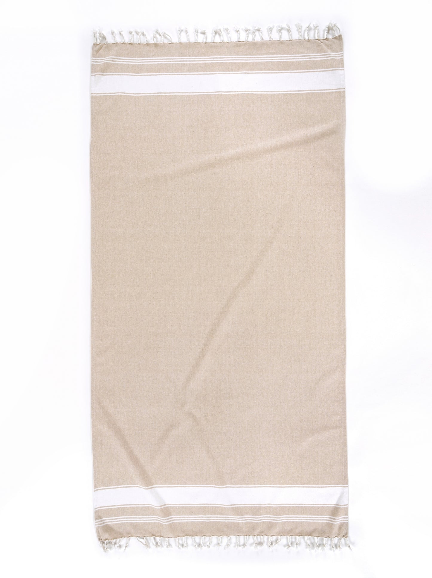 Set of 4 Chambray Turkish Beach Towels - Beige