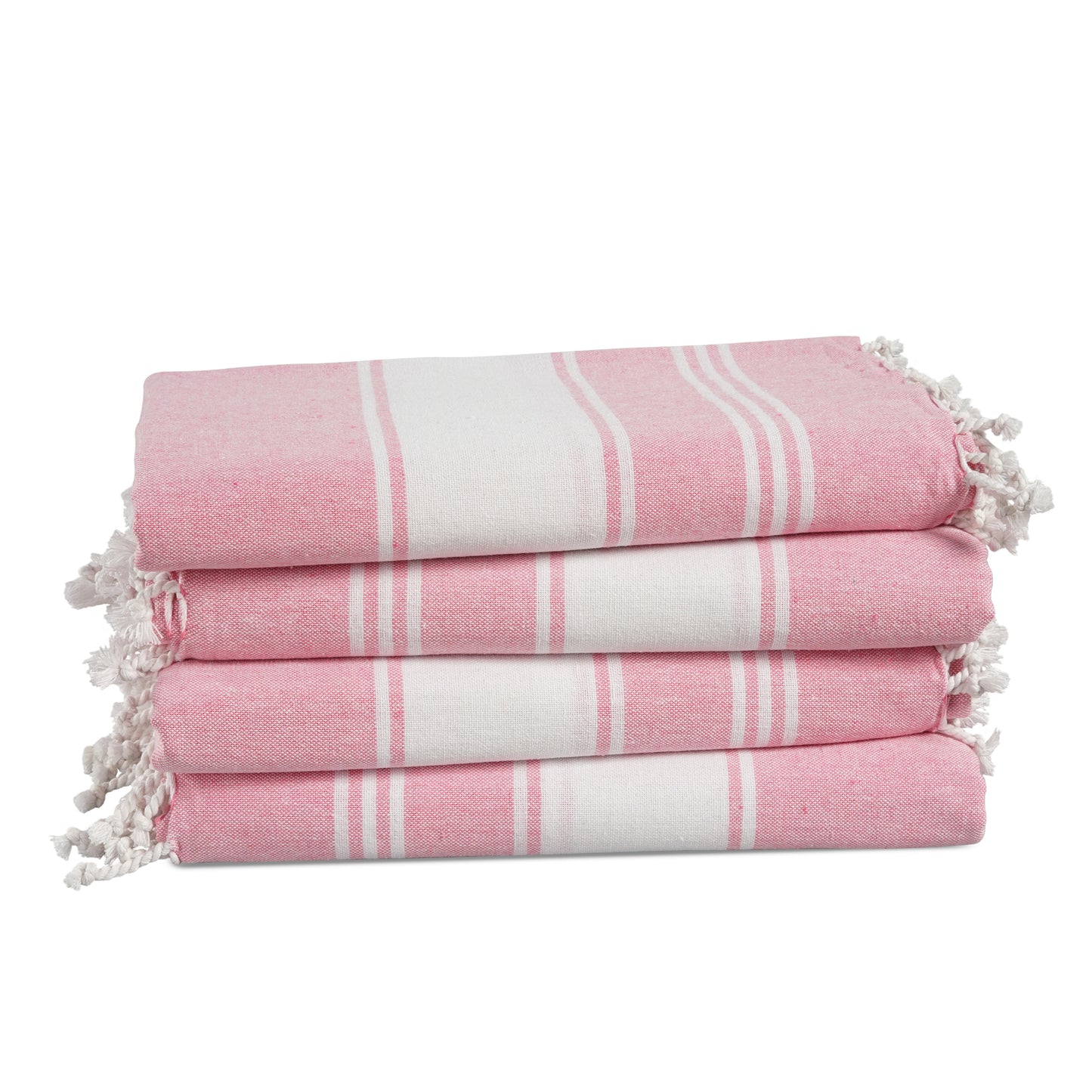 Set of 4 Chambray Turkish Beach Towels - Candy Pink
