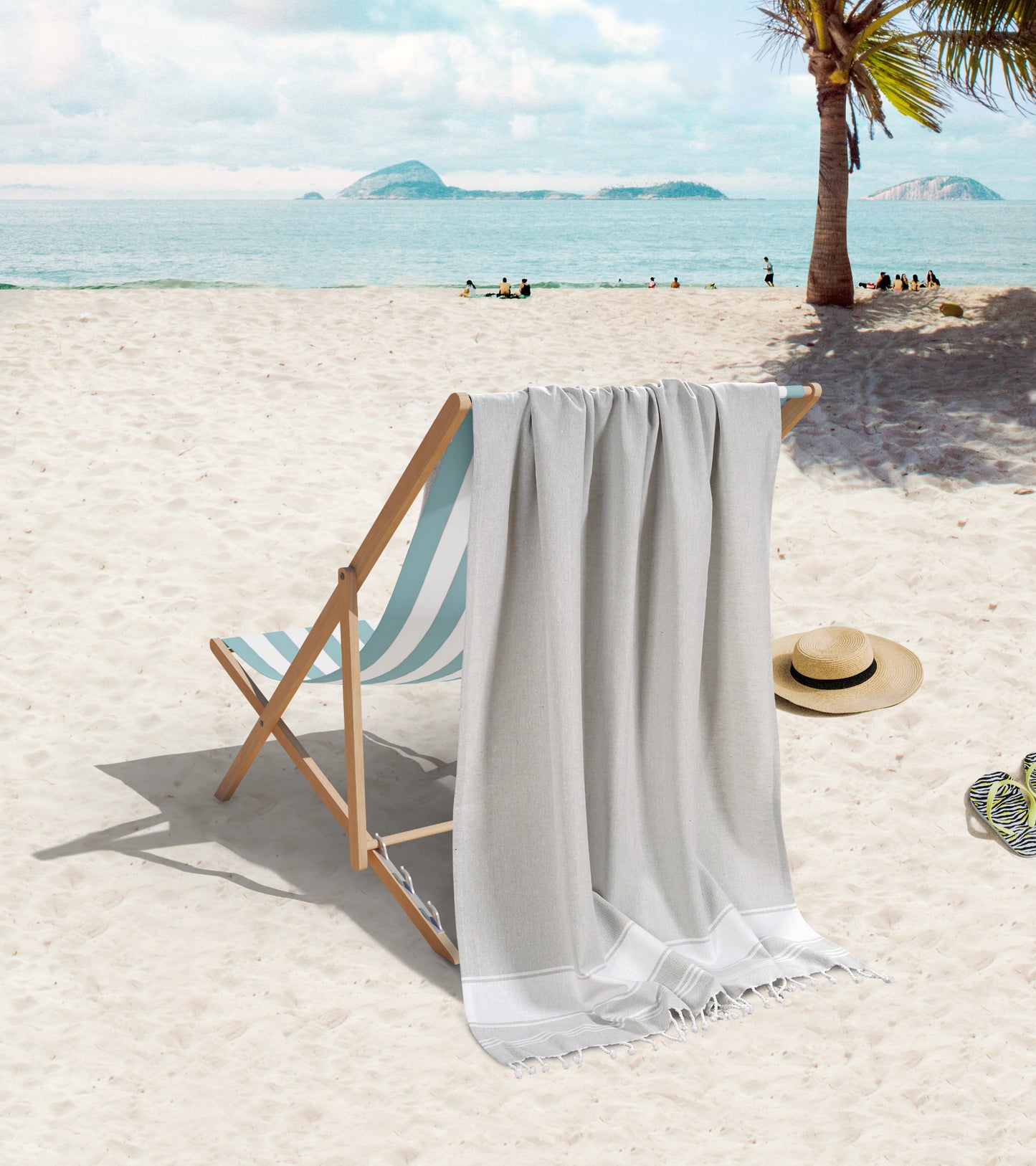 Set of 4 Chambray Turkish Beach Towels - Grey