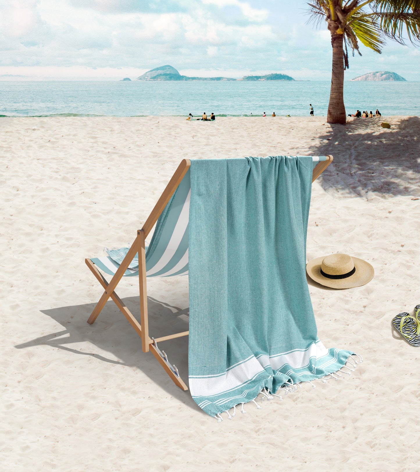 Set of 4 Chambray Turkish Beach Towels - Hunter Green