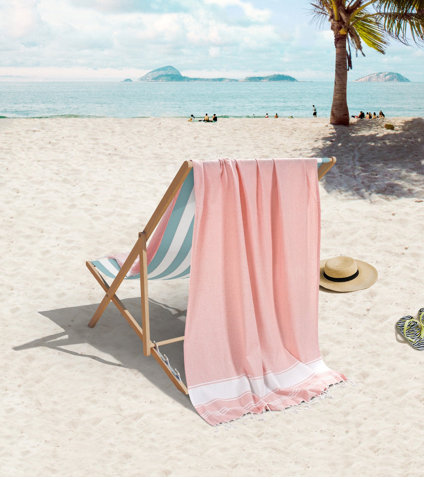 Set of 4 Chambray Turkish Beach Towels - Quartz Pink