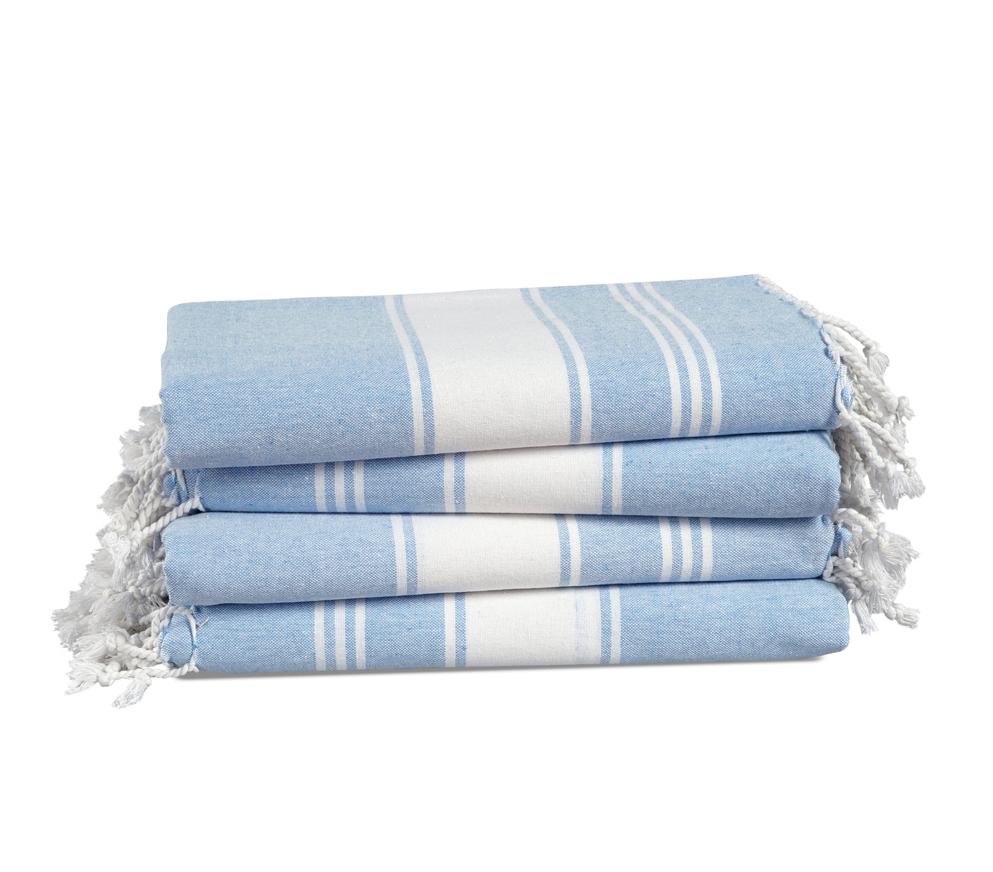 Set of 4 Chambray Turkish Beach Towels - Sky Blue