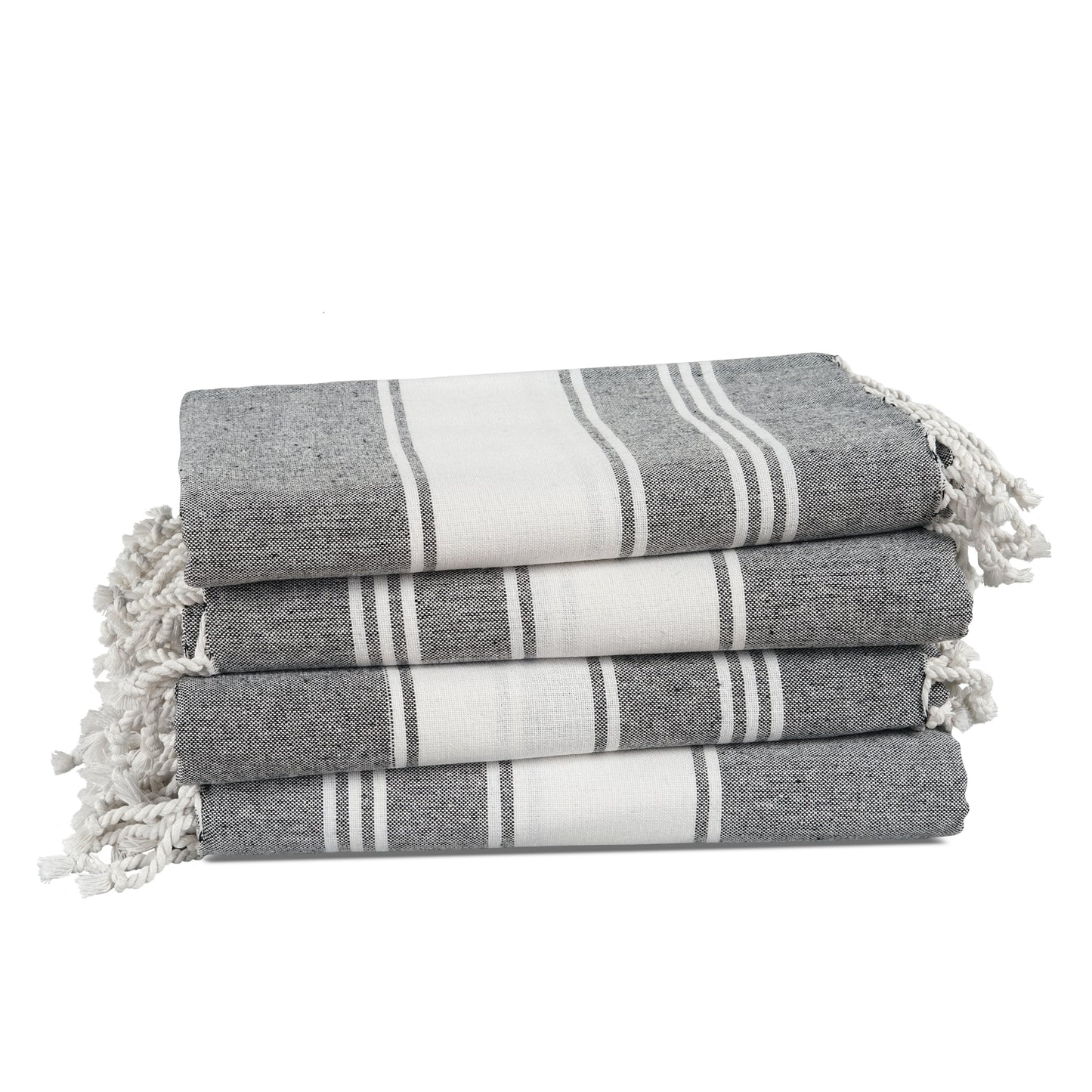 Set of 4 Chambray Turkish Beach Towels - Smoky Black