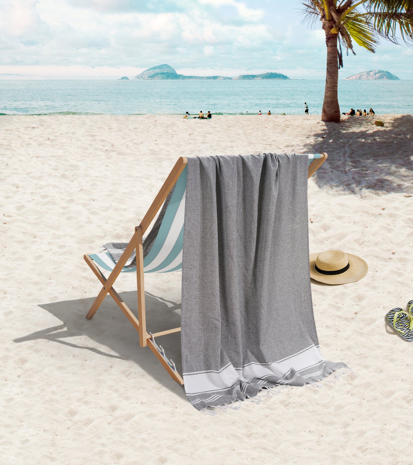 Set of 4 Chambray Turkish Beach Towels - Smoky Black