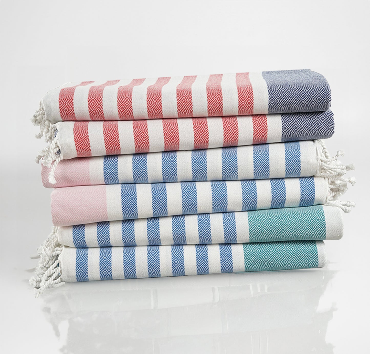 Set of 6 Diamond Turkish Beach Towels  - Multi Pk1