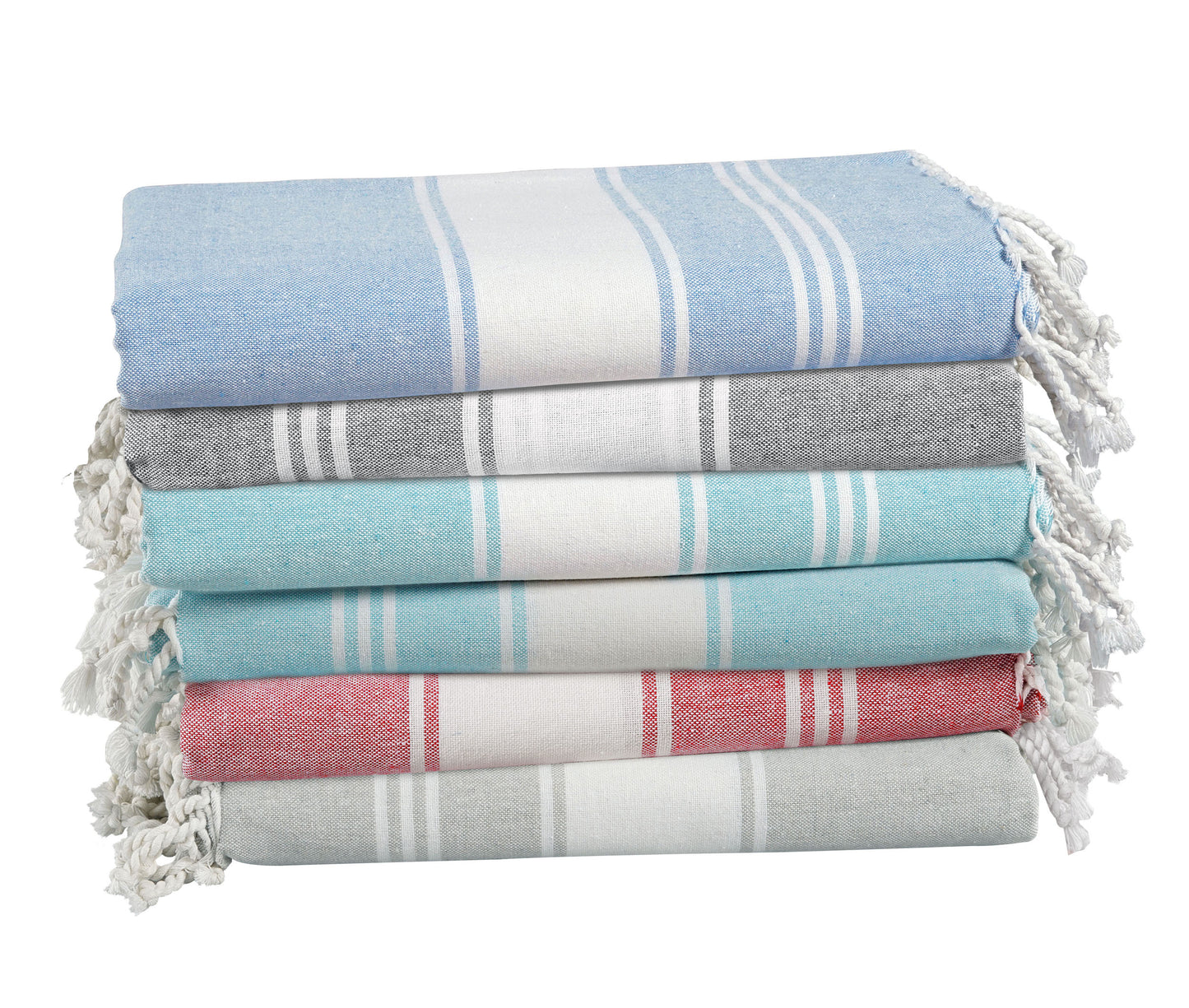 Set of 6 Chambray Turkish Beach Towels - Nautical