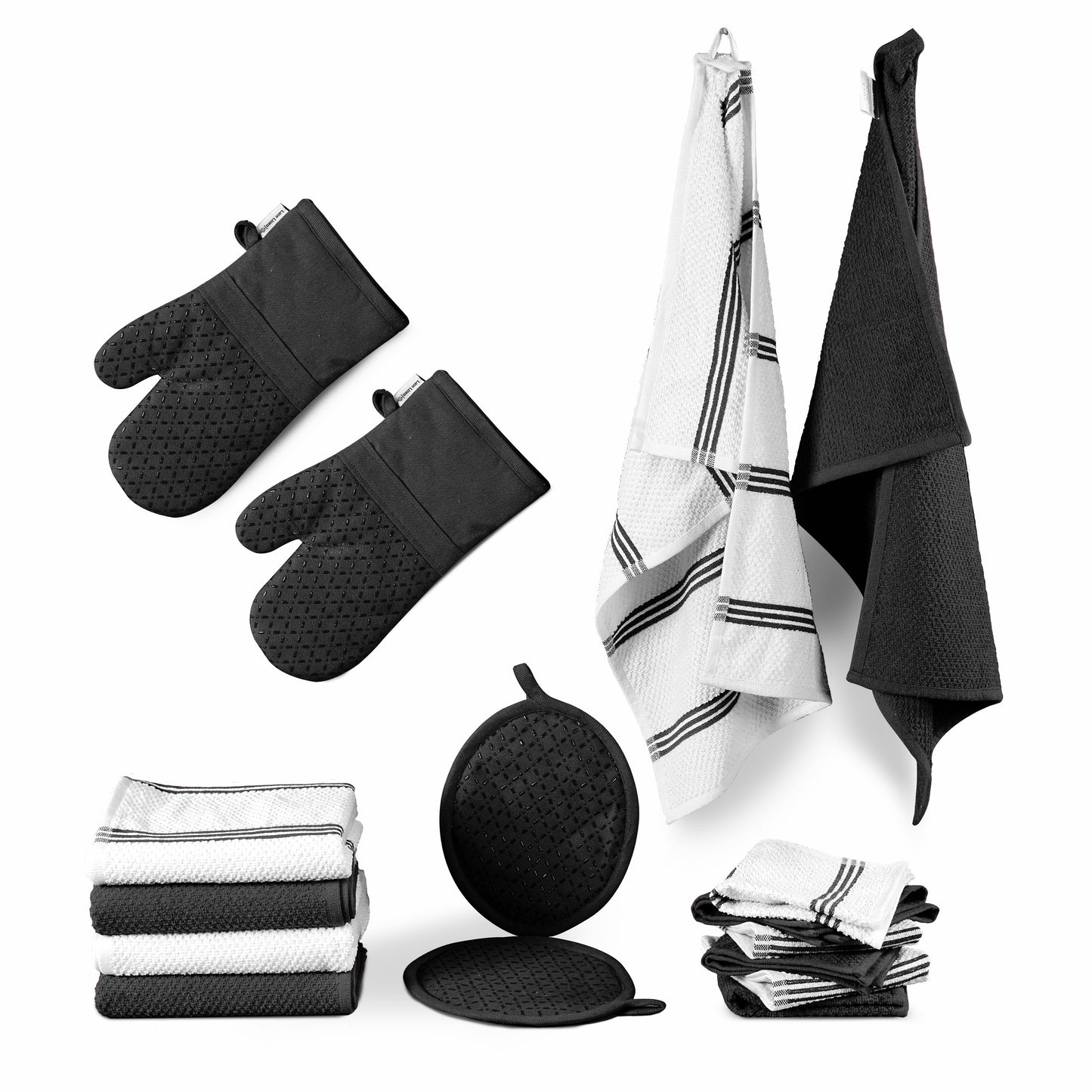 16pc Kitchen Towel and Oven Mitt Set - Black