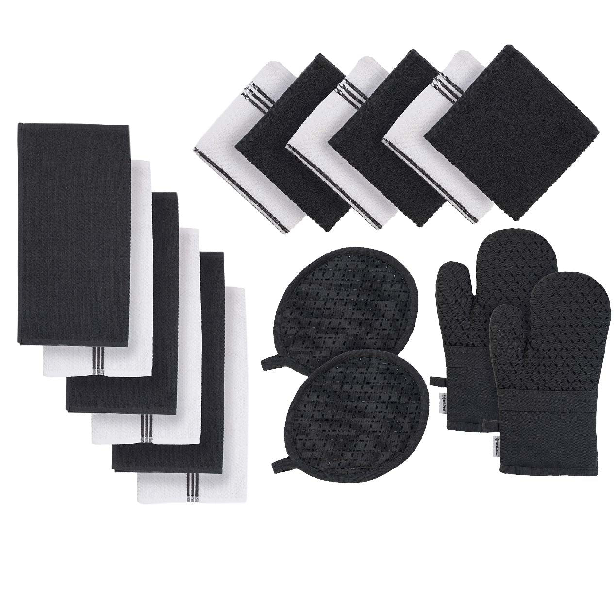 16pc Kitchen Towel and Oven Mitt Set - Black