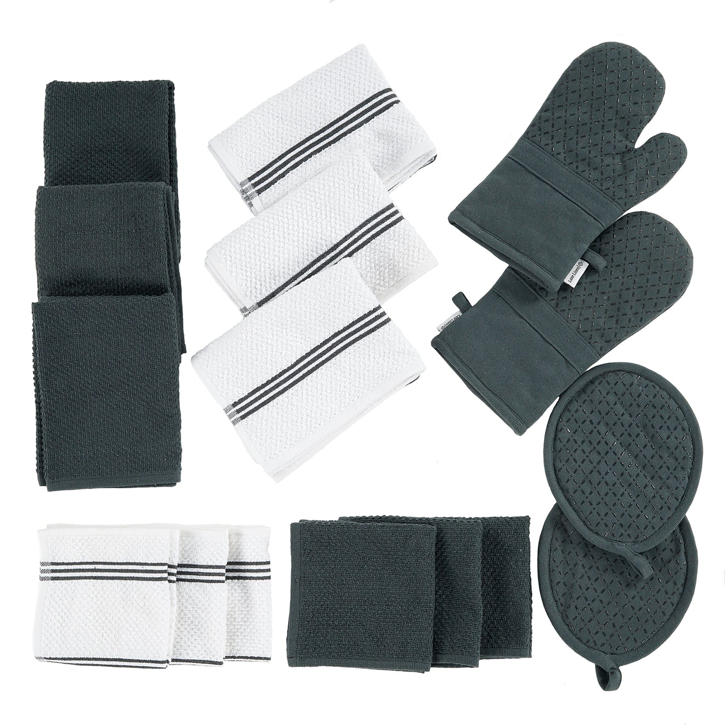 16pc Kitchen Towel and Oven Mitt Set - Grey