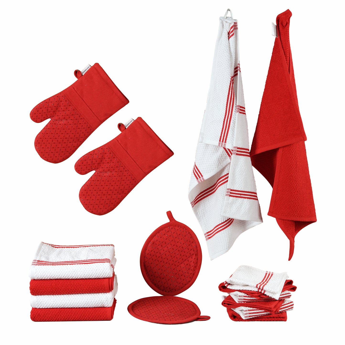 16pc Kitchen Towel and Oven Mitt Set - Red