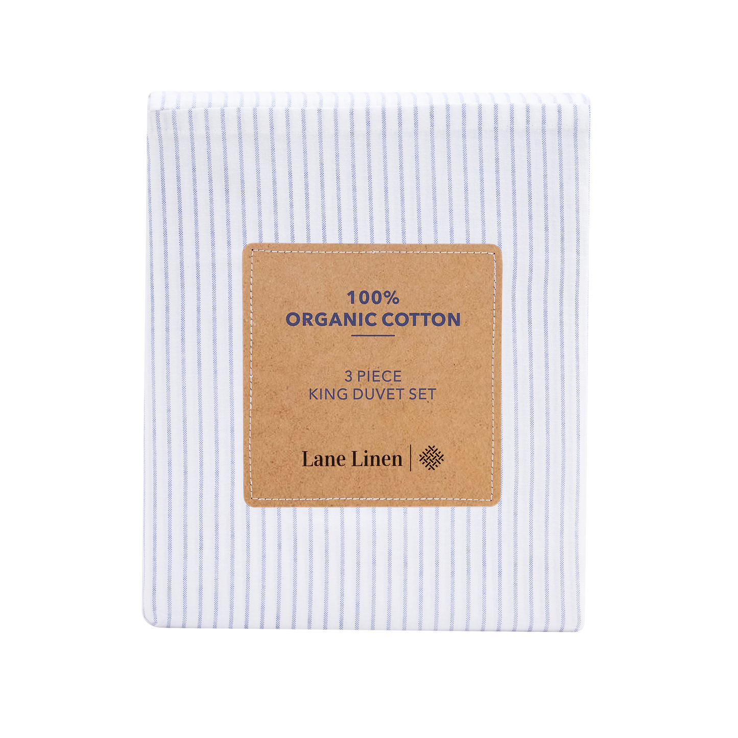 100% Organic Washed Cotton Quilt Cover Set - Ticking Stripe Cobalt Blue