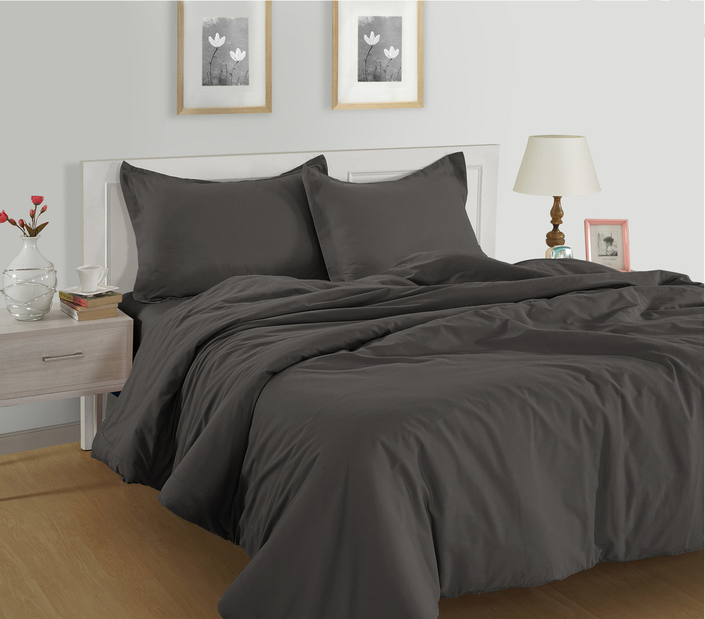100% Organic Washed Cotton Quilt Cover Set - Charcoal