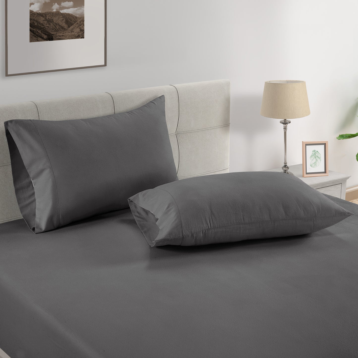 100% Organic Washed Cotton Fitted Sheet Set - Charcoal