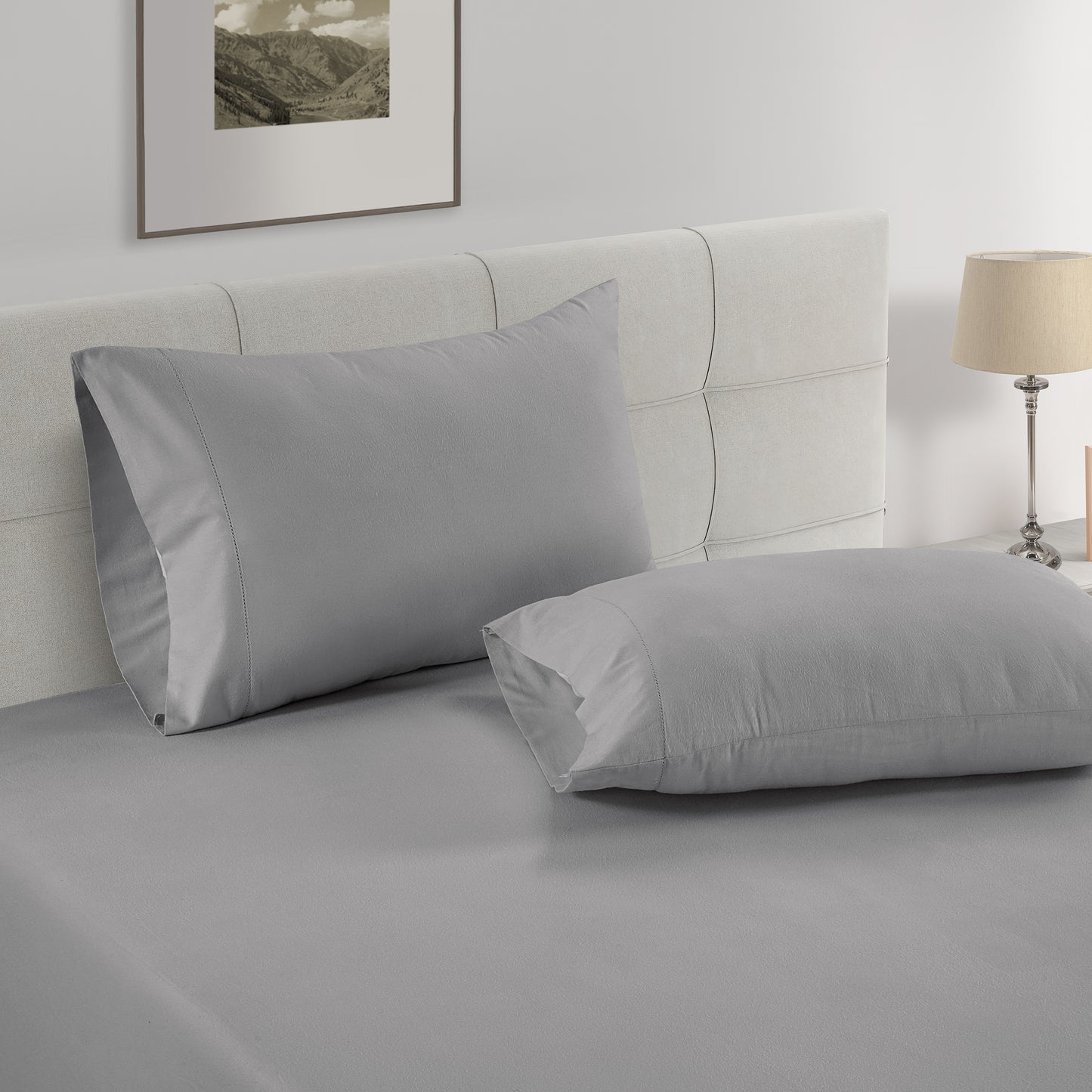 100% Organic Washed Cotton Fitted Sheet Set - Silver
