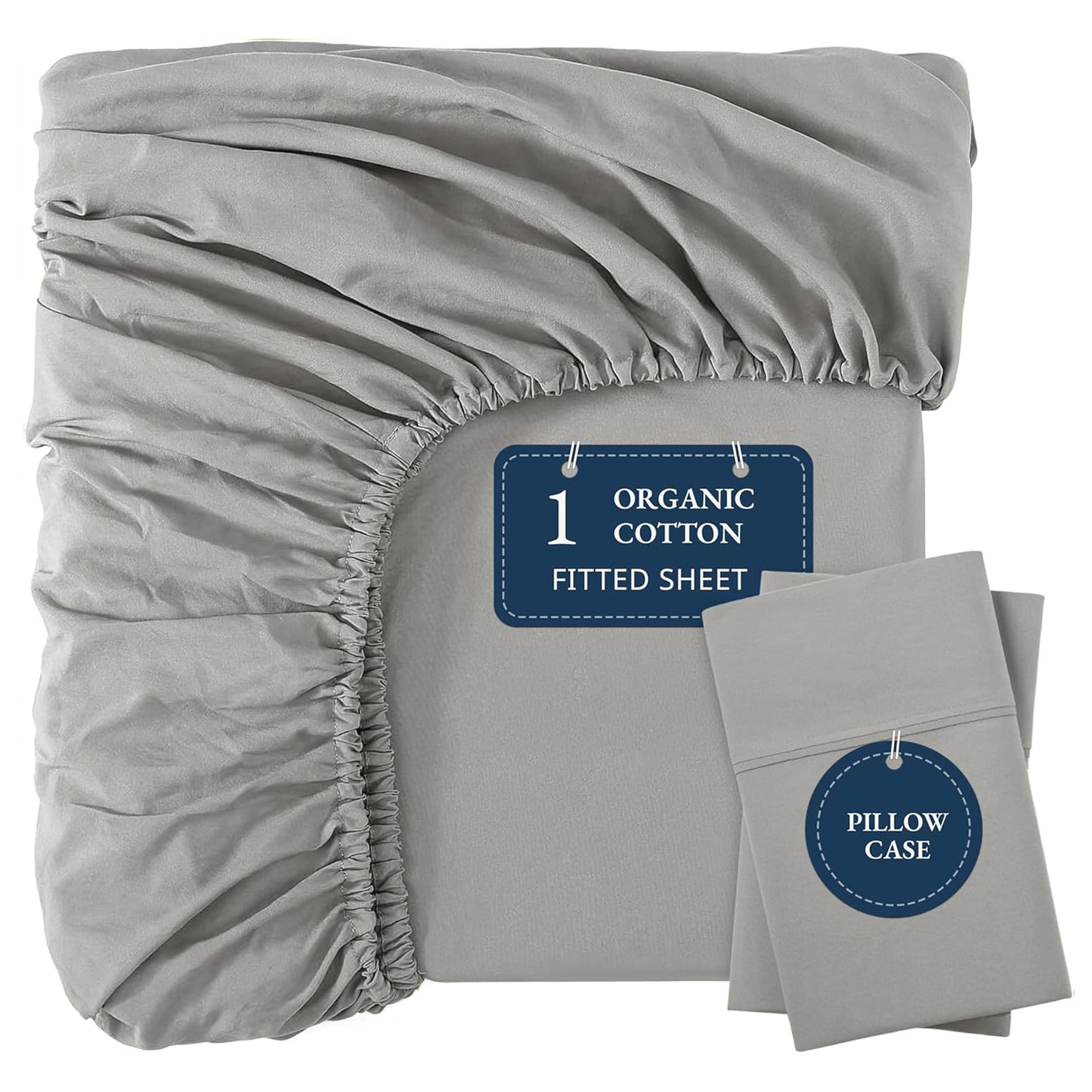 100% Organic Washed Cotton Fitted Sheet Set - Silver