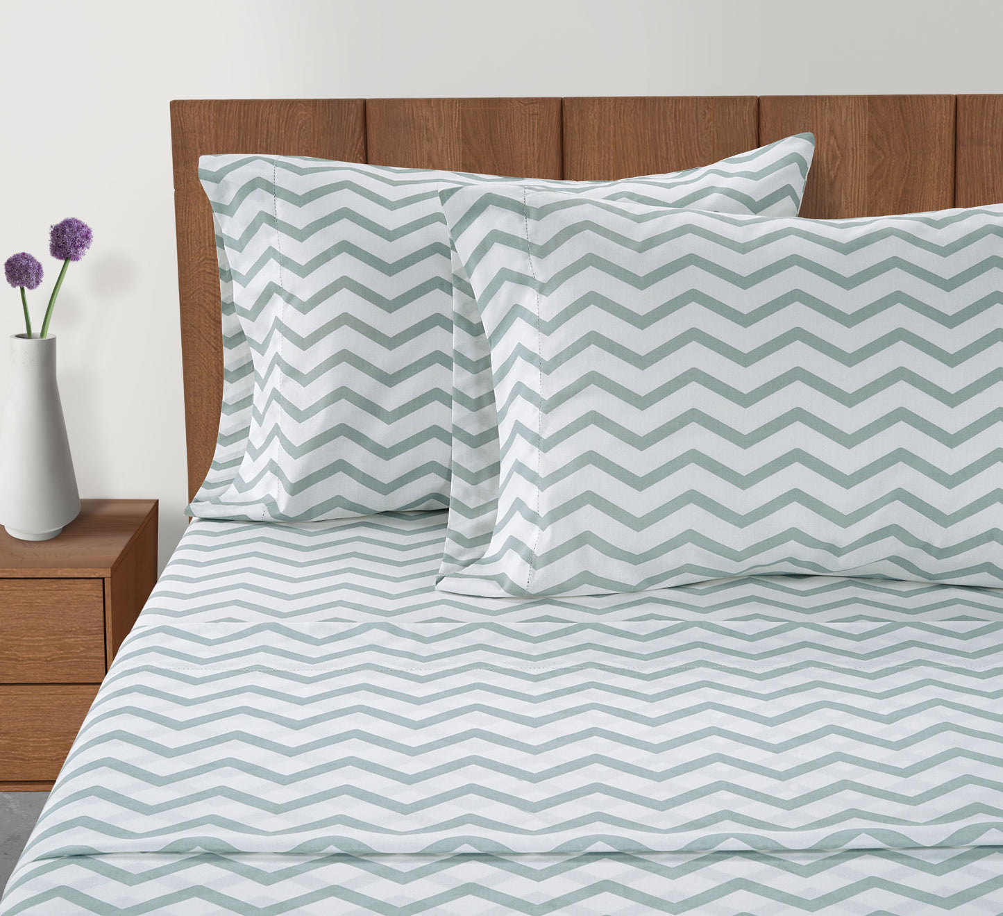 100% Organic Washed Cotton Sheet Set - Chevron Blue