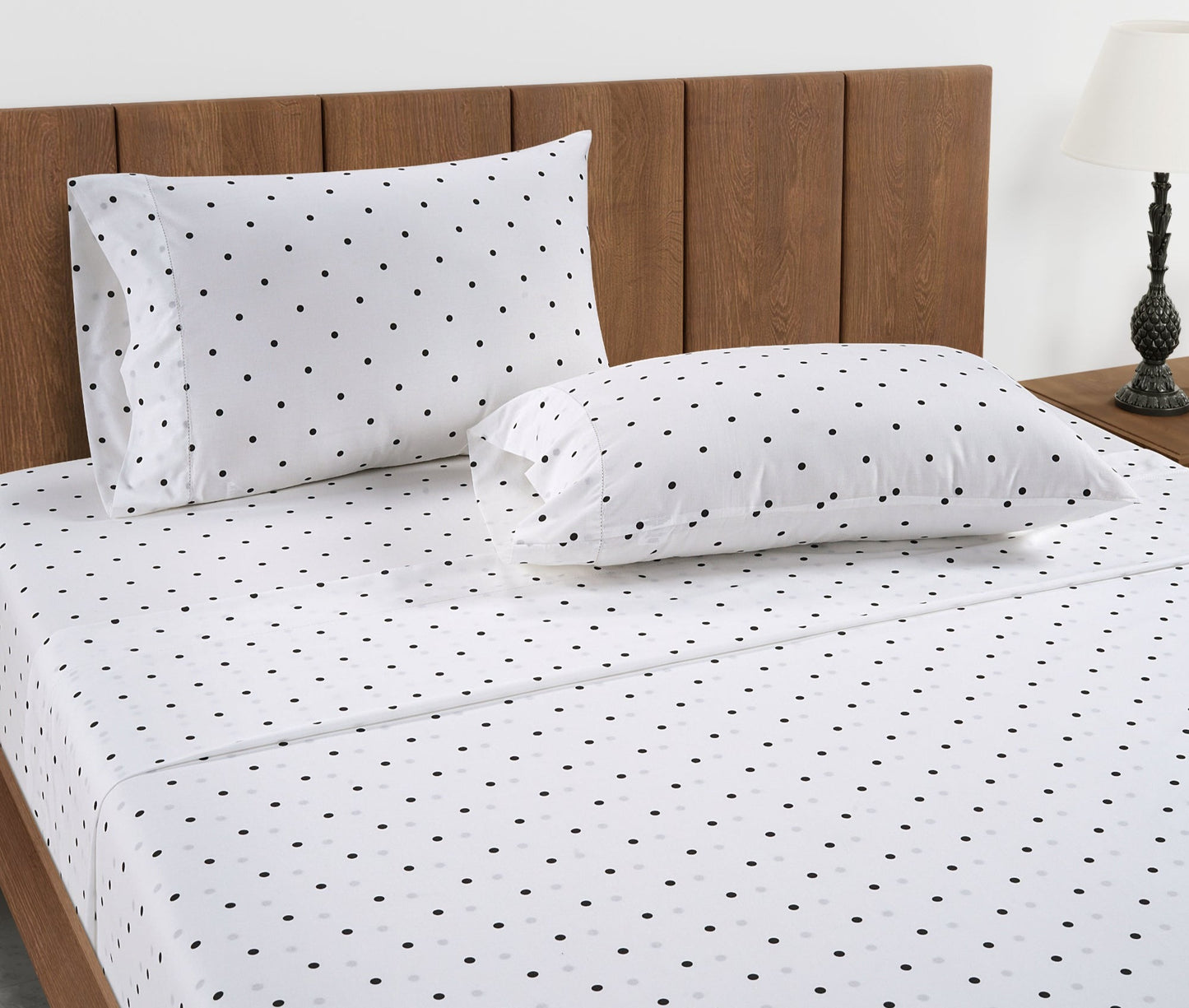 100% Organic Washed Cotton Sheet Set - Polka Dot Black