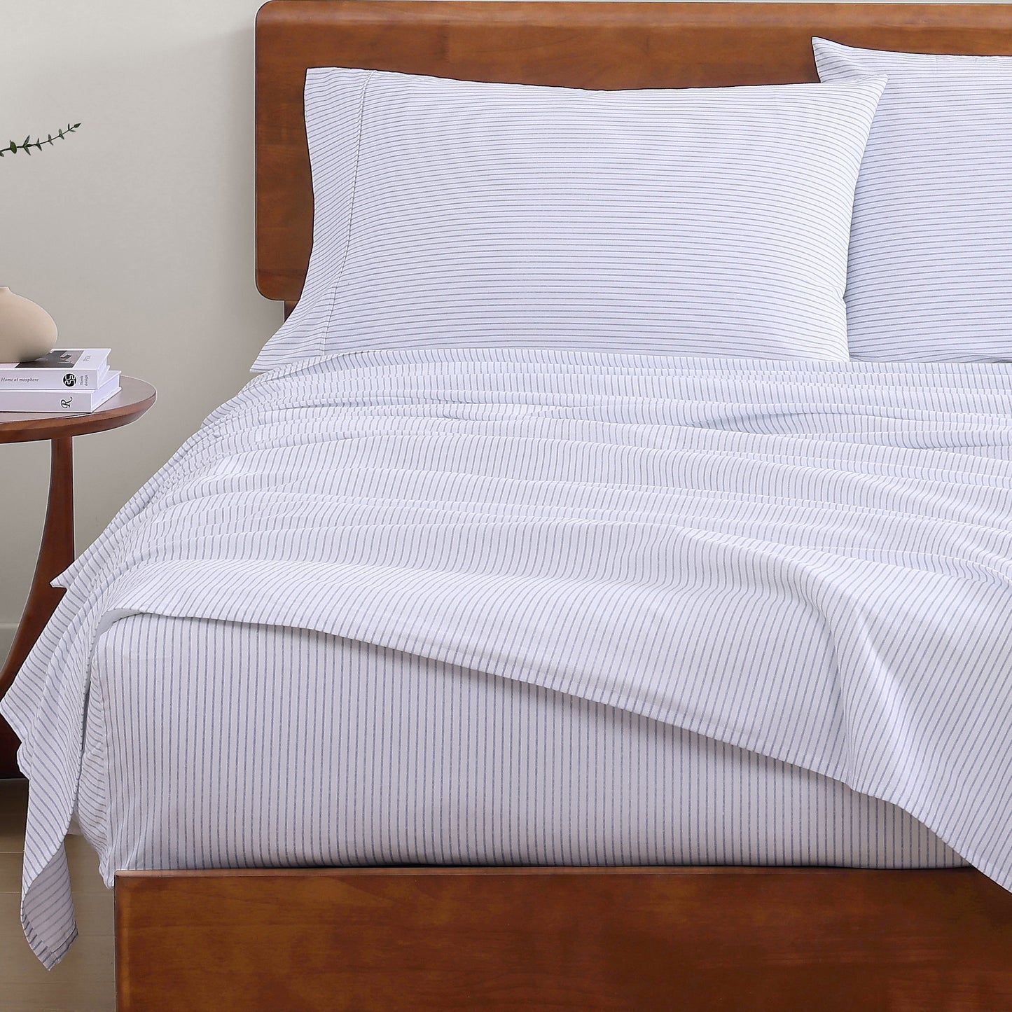 100% Organic Washed Cotton Sheet Set - Ticking Stripe Cobalt Blue