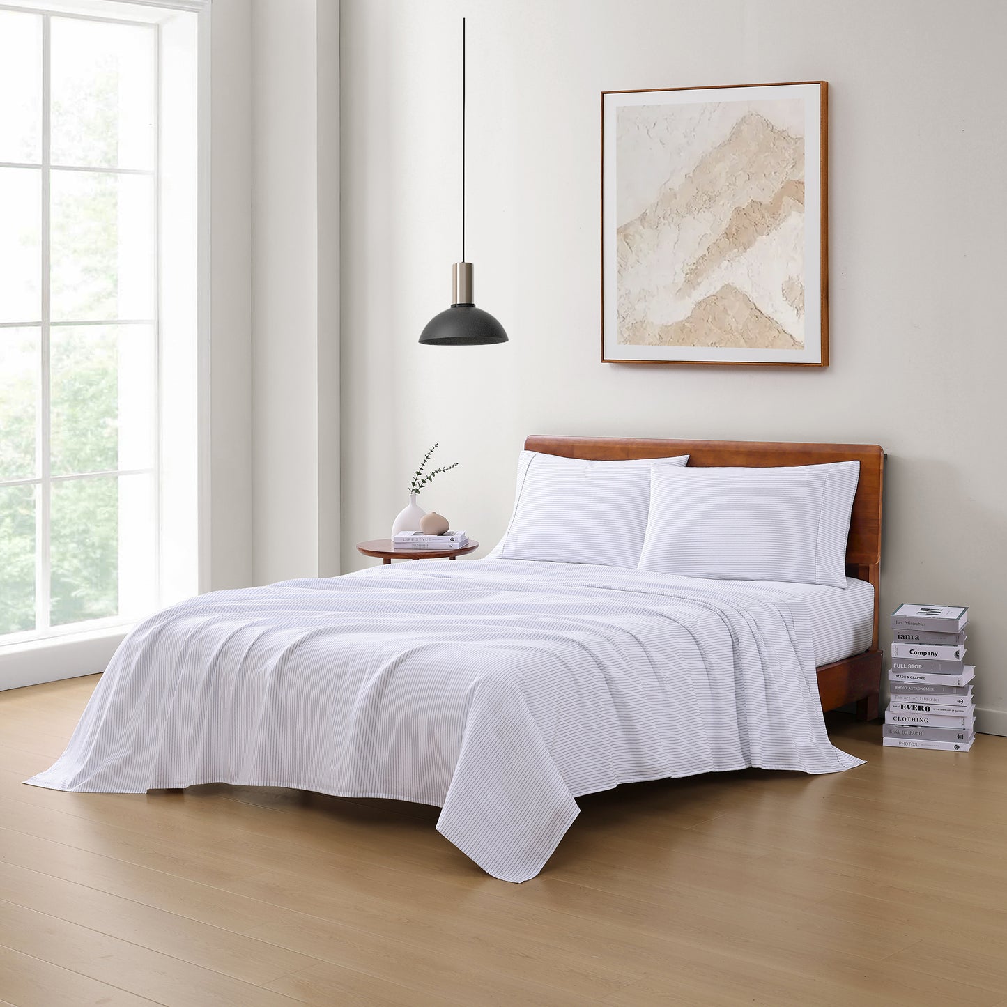 100% Organic Washed Cotton Sheet Set - Ticking Stripe Cobalt Blue