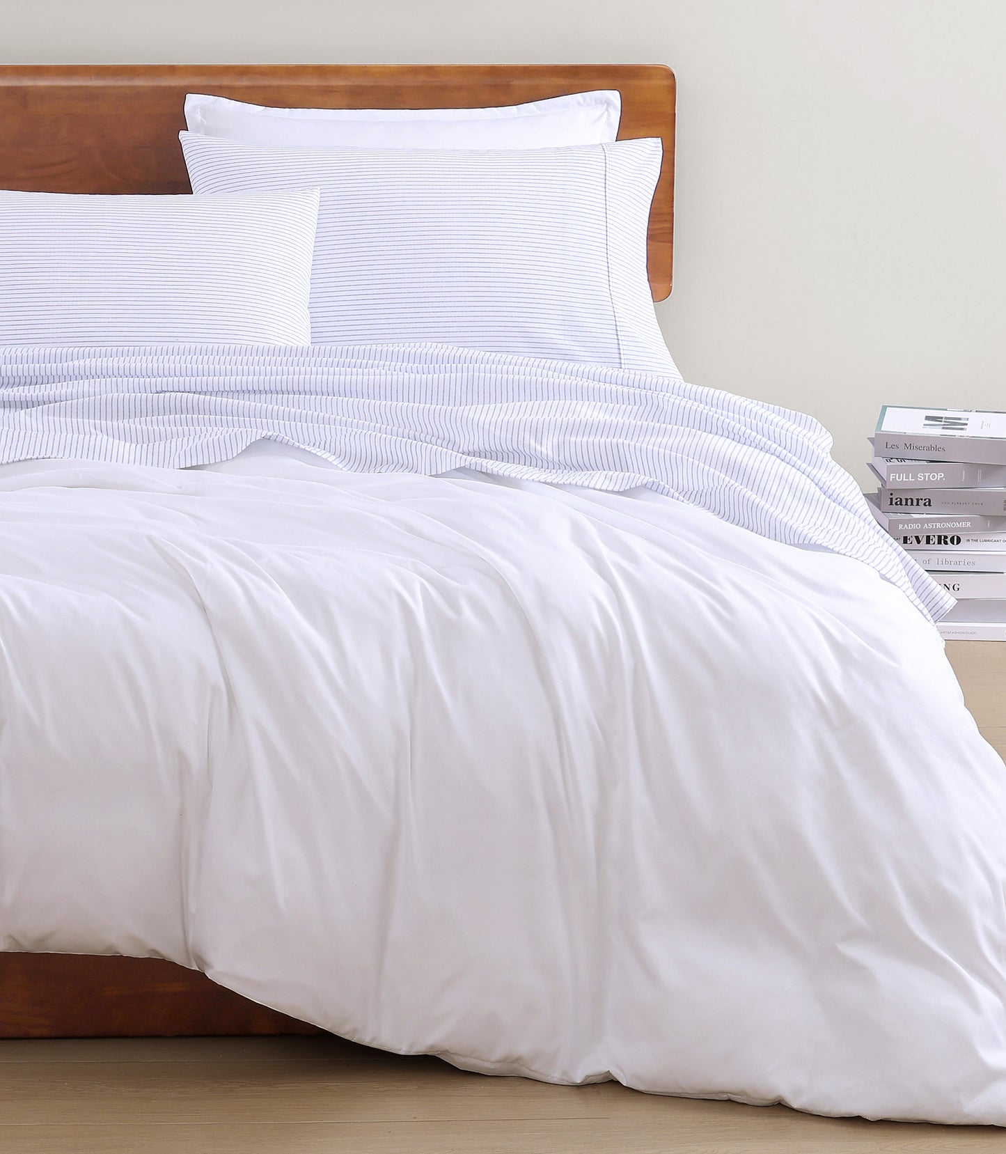100% Organic Washed Cotton Sheet Set - Ticking Stripe Cobalt Blue
