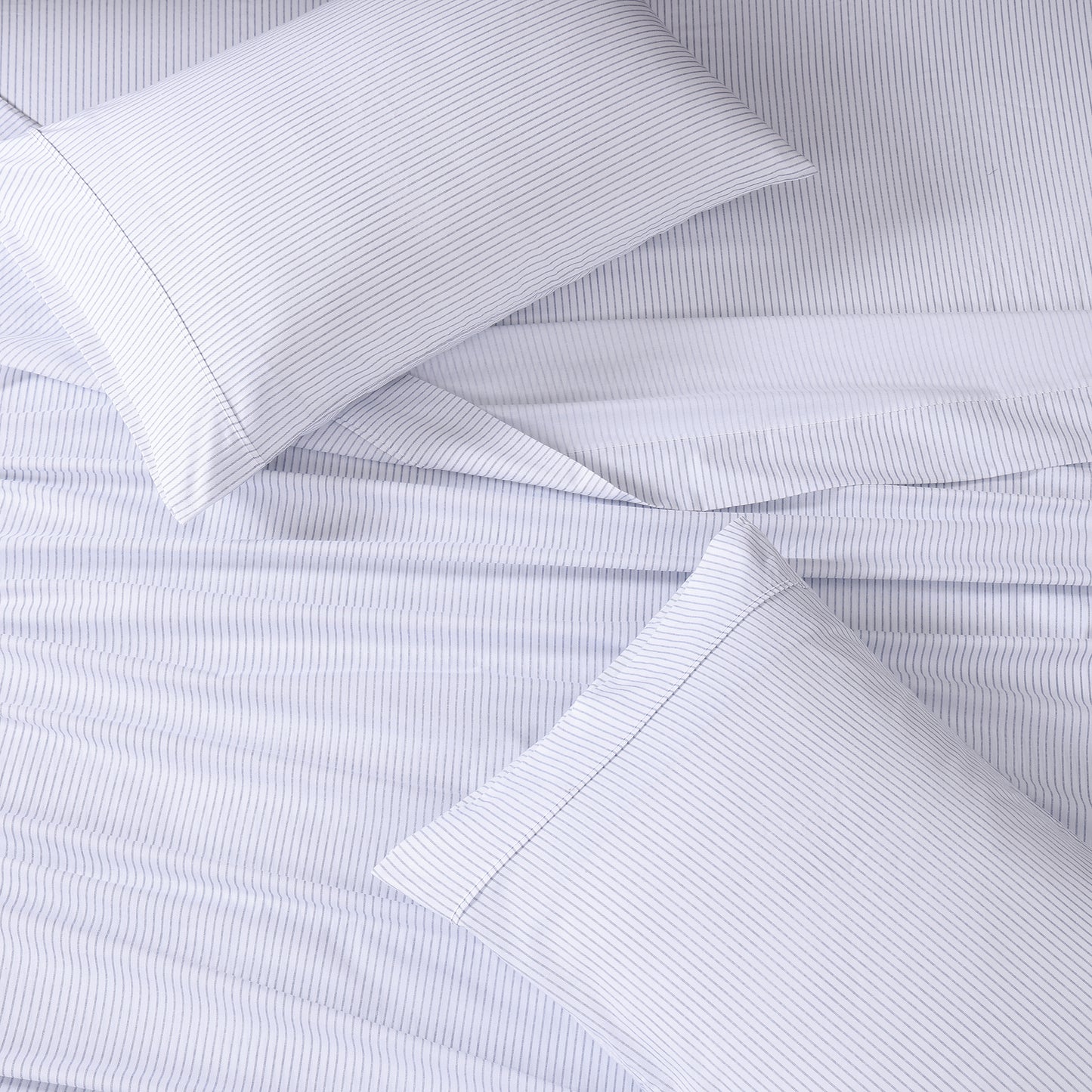 100% Organic Washed Cotton Sheet Set - Ticking Stripe Cobalt Blue