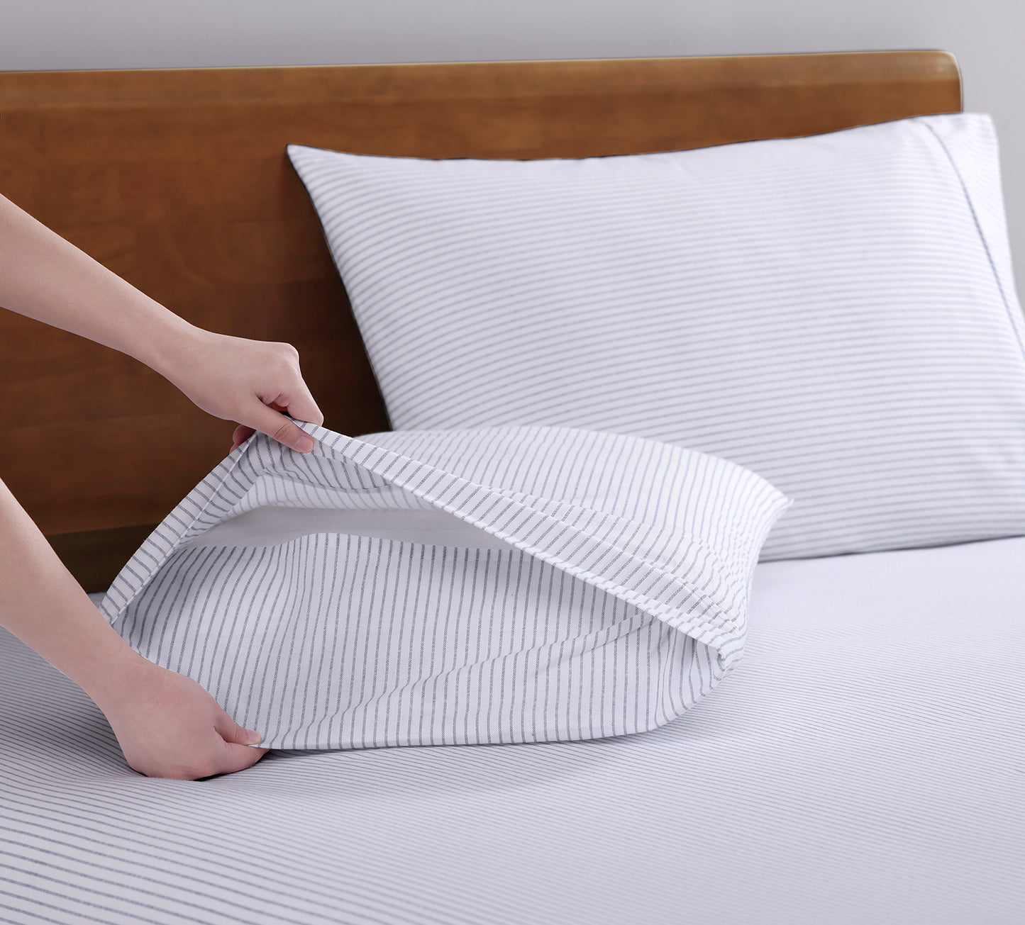 100% Organic Washed Cotton Sheet Set - Ticking Stripe Cobalt Blue
