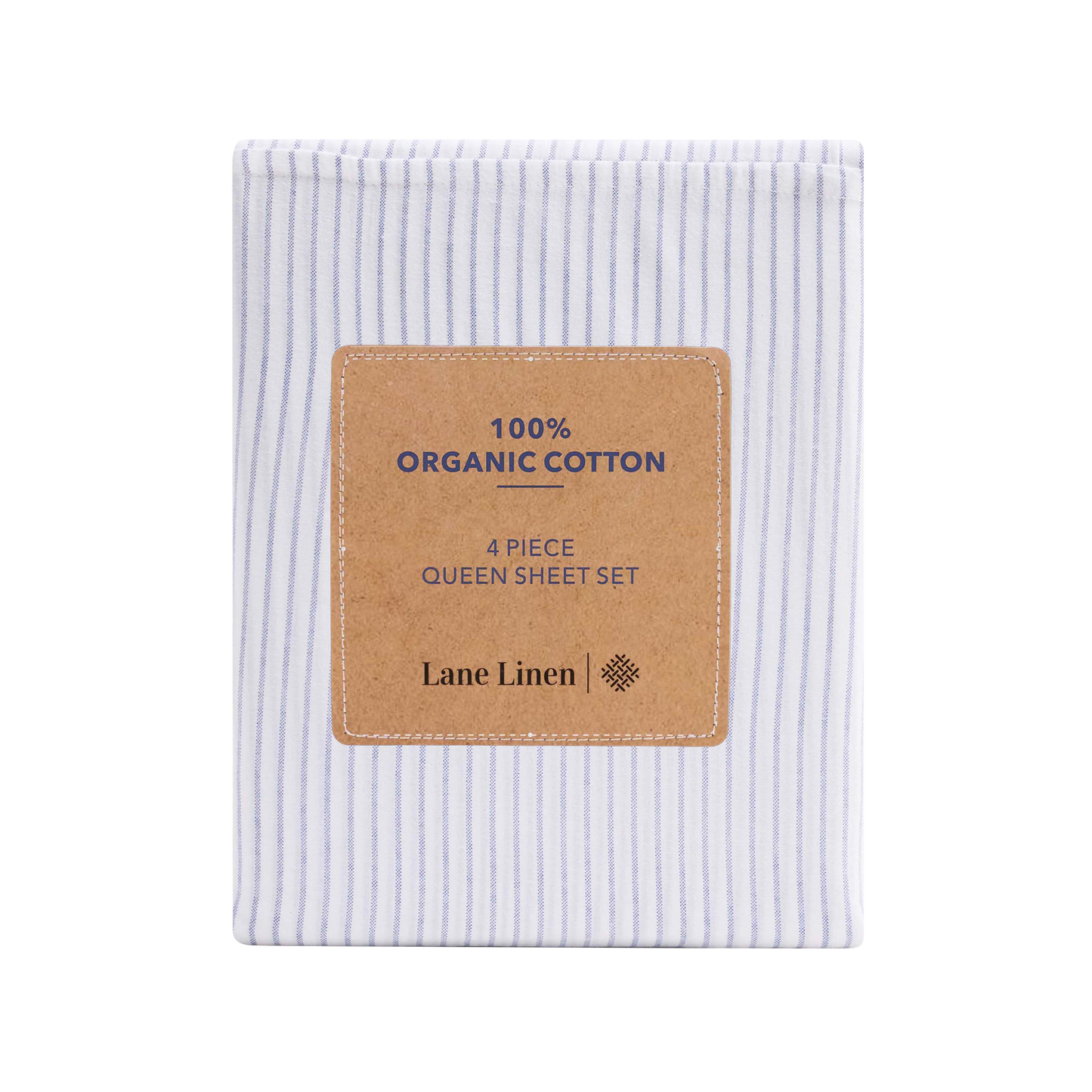 100% Organic Washed Cotton Sheet Set - Ticking Stripe Cobalt Blue