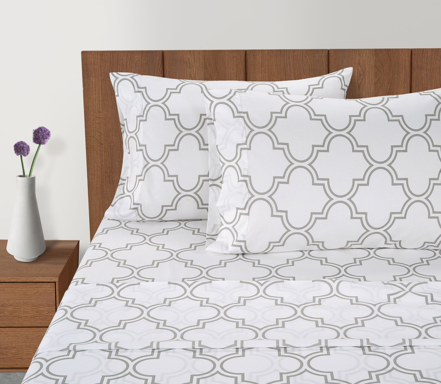 100% Organic Washed Cotton Sheet Set - Trellis Silver