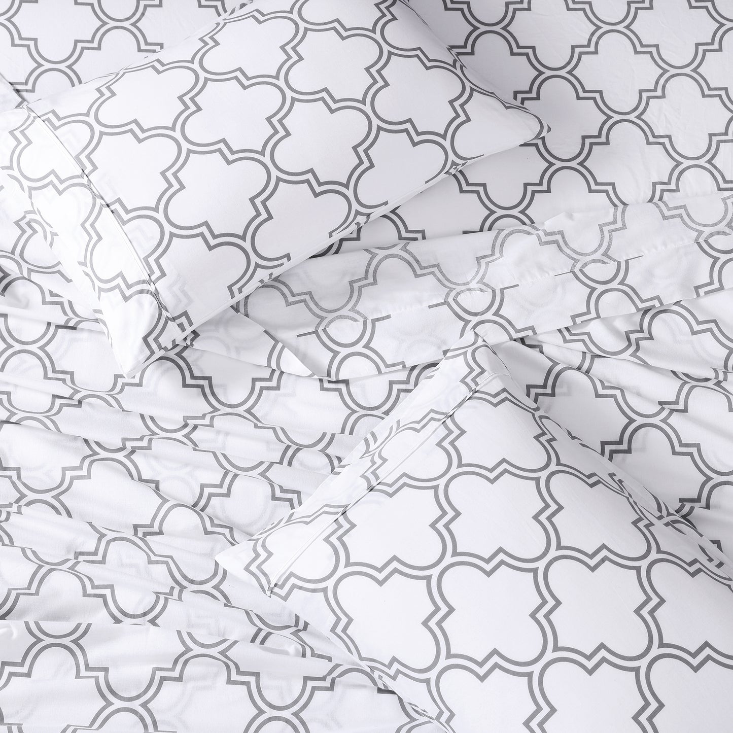 100% Organic Washed Cotton Sheet Set - Trellis Silver